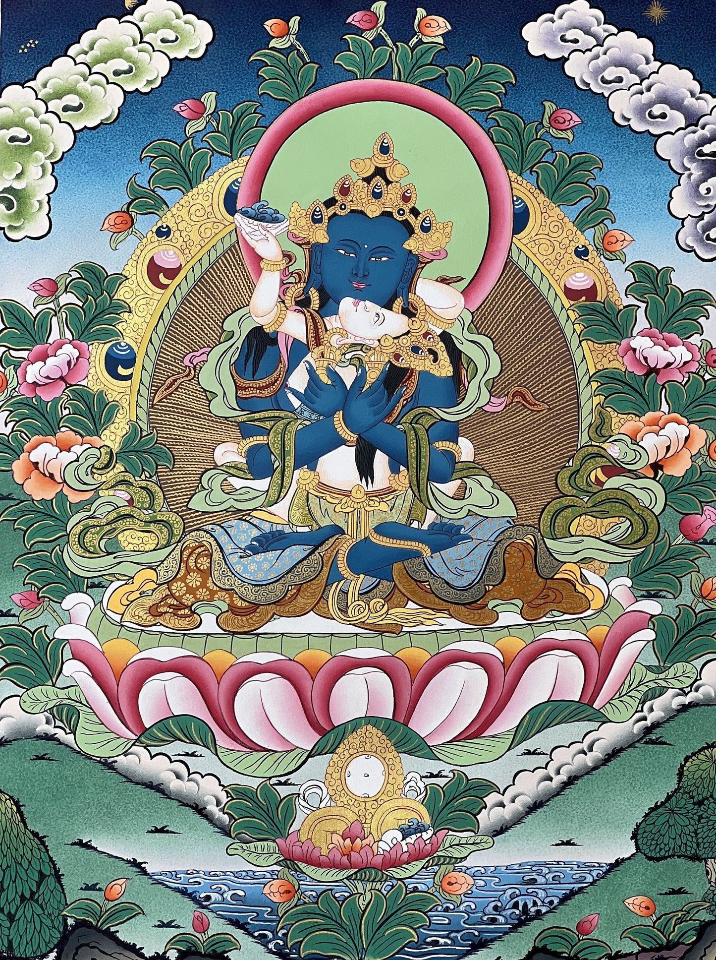 Original Hand-painted High Quality Masterpiece Vajradhara Shakti  Prajnaparamita Indra Yab Yum Tibetan Thangka Painting