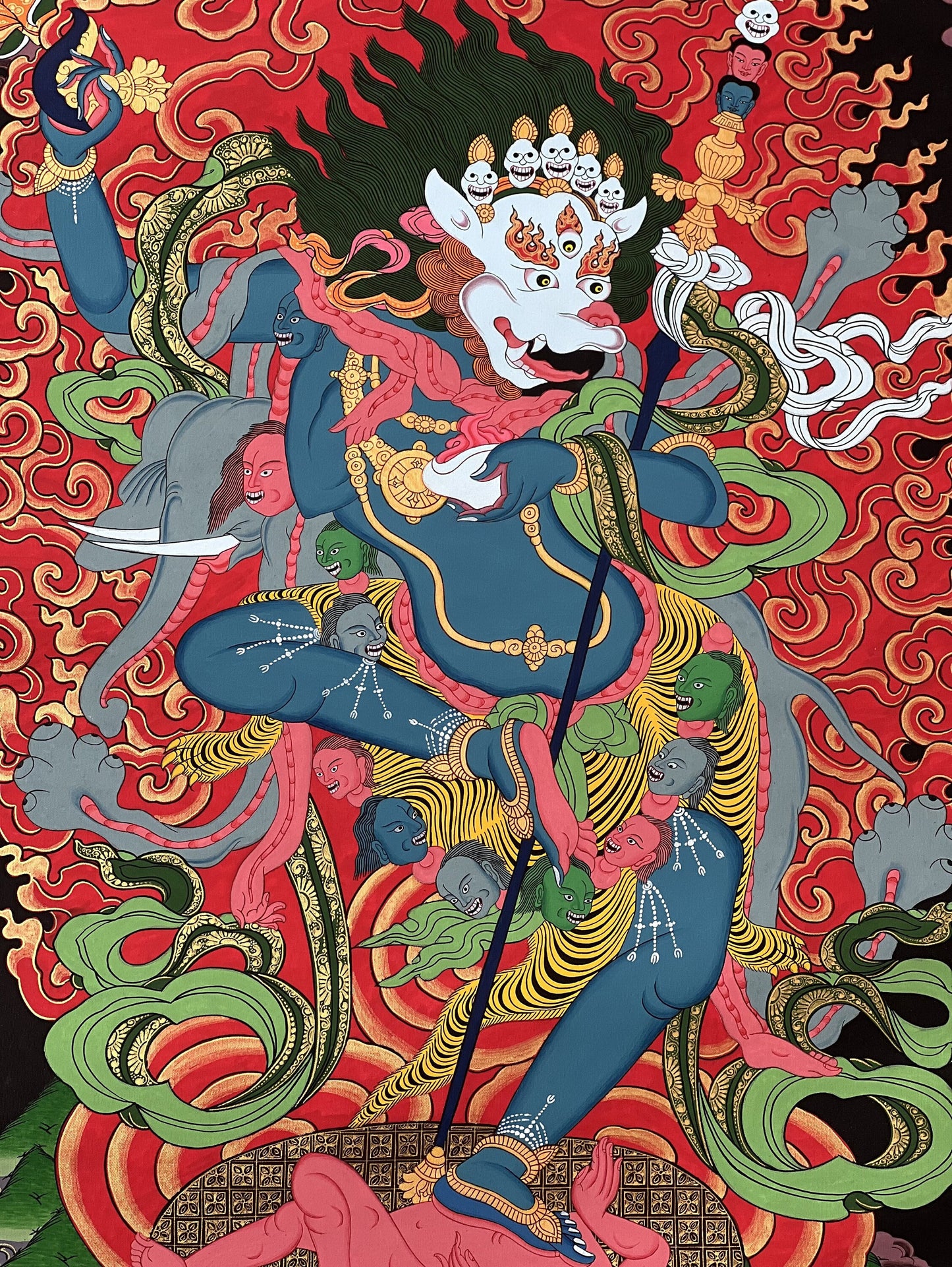 Original Hand Painted Lion Face Dakini  / Simhamukha/ Simhamukhi Jogini /Yogini  Masterpiece Tibetan Meditation Thangka / Thanka Painting