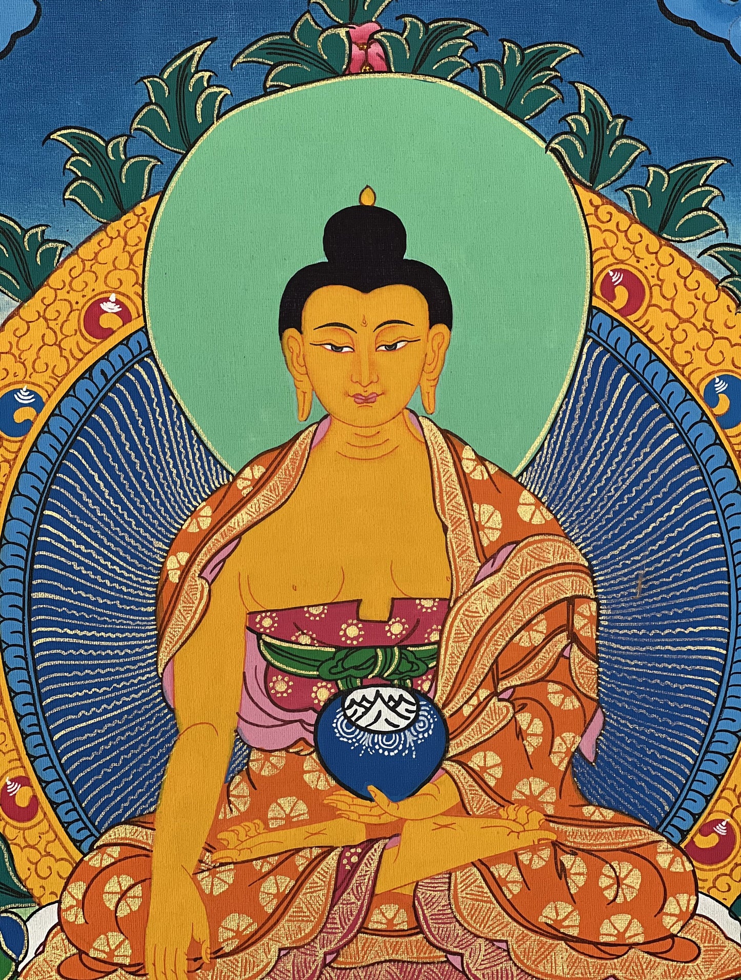 Hand-painted, Shakyamuni, Gautama, Buddha, Tibetan Thangka Painting with Silk Brocade