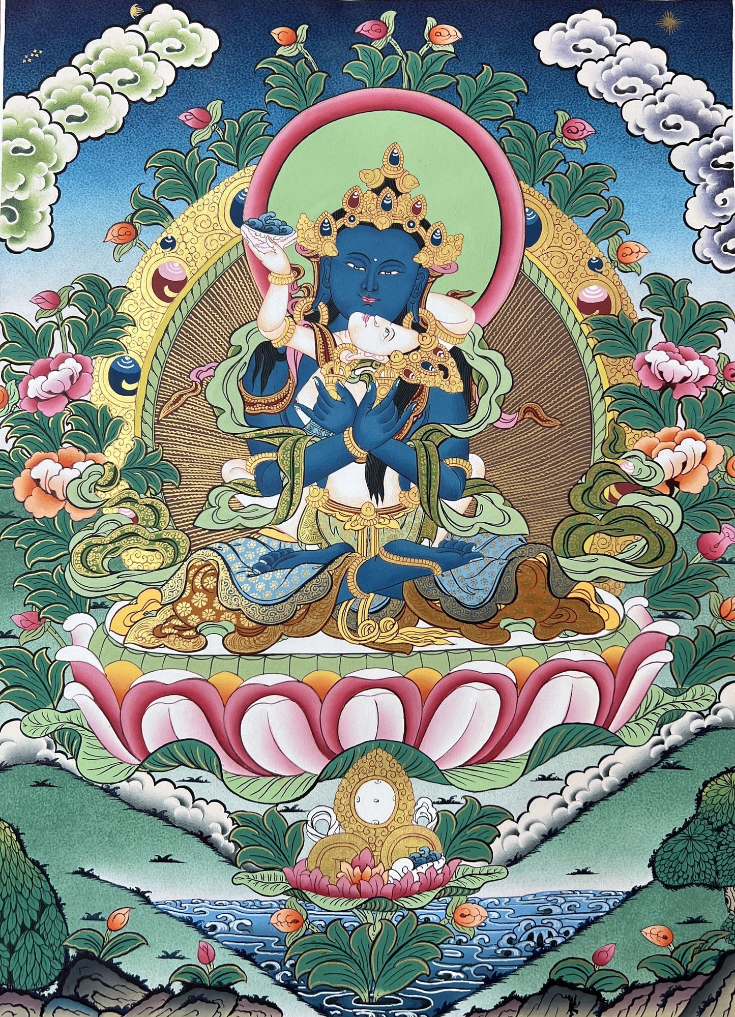 Original Hand-painted High Quality Masterpiece Vajradhara Shakti  Prajnaparamita Indra Yab Yum Tibetan Thangka Painting