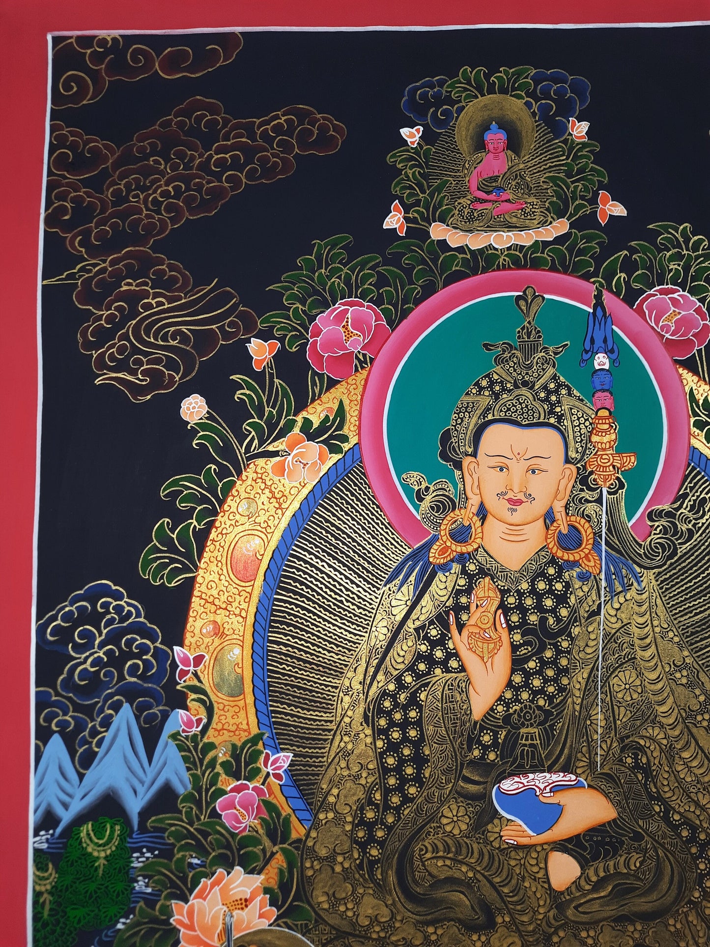 Original Hand Painted Guru Rinpoche/ Padmasambhava Tibetan Wall Hanging Compassion  Meditation Thangka / Thanka Painting From Nepal