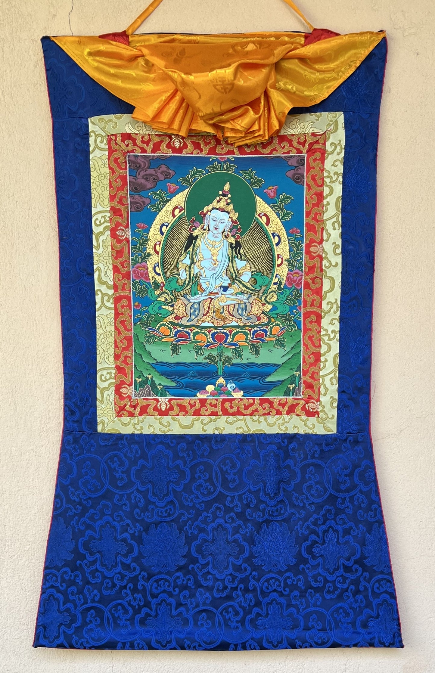 Hand-painted Original Vajrasattva/ Dhyani Buddha/ Purification Buddha Master Quality Tibetan Thangka  Painting with Silk Brocade