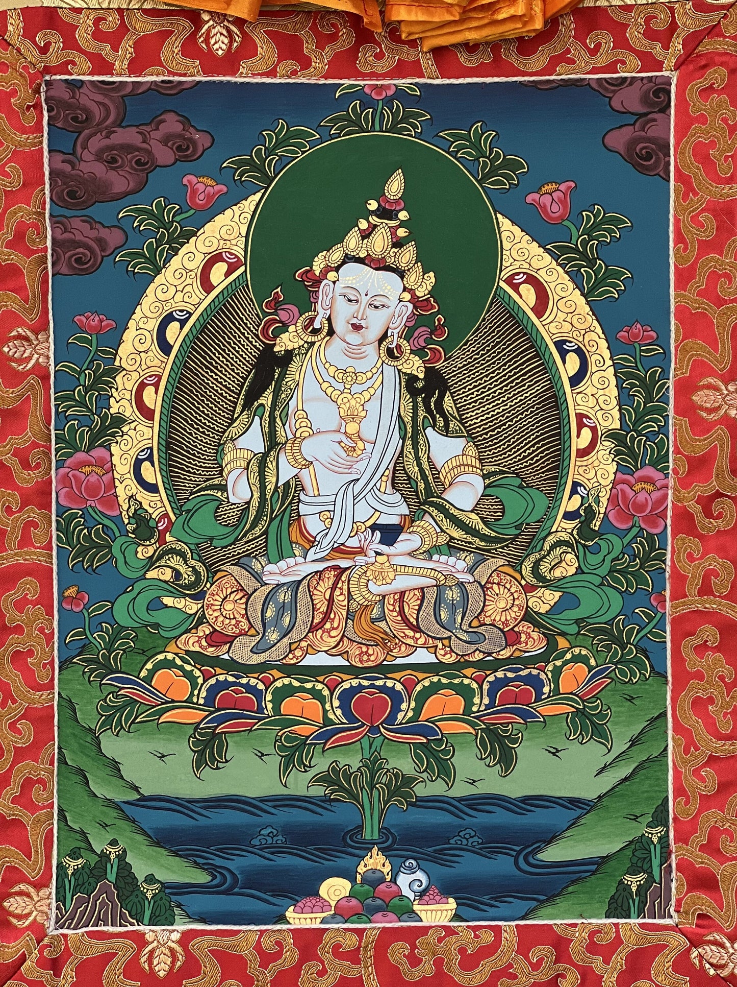 Hand-painted Original Vajrasattva/ Dhyani Buddha/ Purification Buddha Master Quality Tibetan Thangka  Painting with Silk Brocade