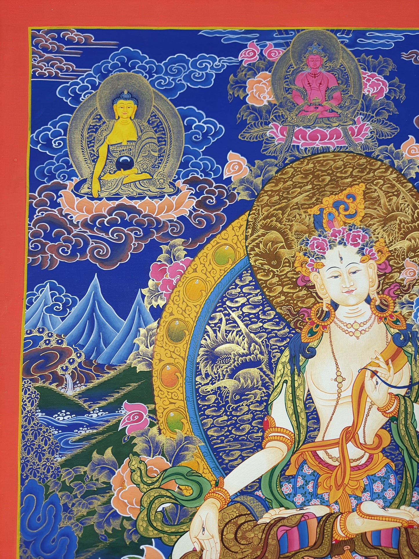 Original Hand Painted White Tara / Mother Tara Tibetan Compassion / Meditation Masterpiece Tibetan Thangka / Thanka  Painting/Wall hanging