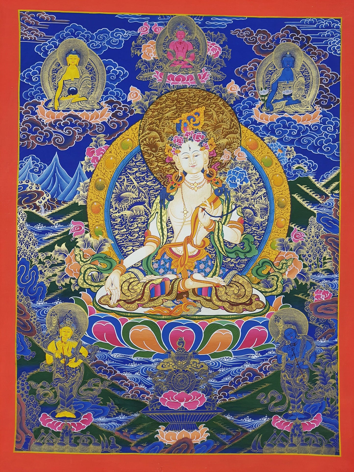 Original Hand Painted White Tara / Mother Tara Tibetan Compassion / Meditation Masterpiece Tibetan Thangka / Thanka  Painting/Wall hanging