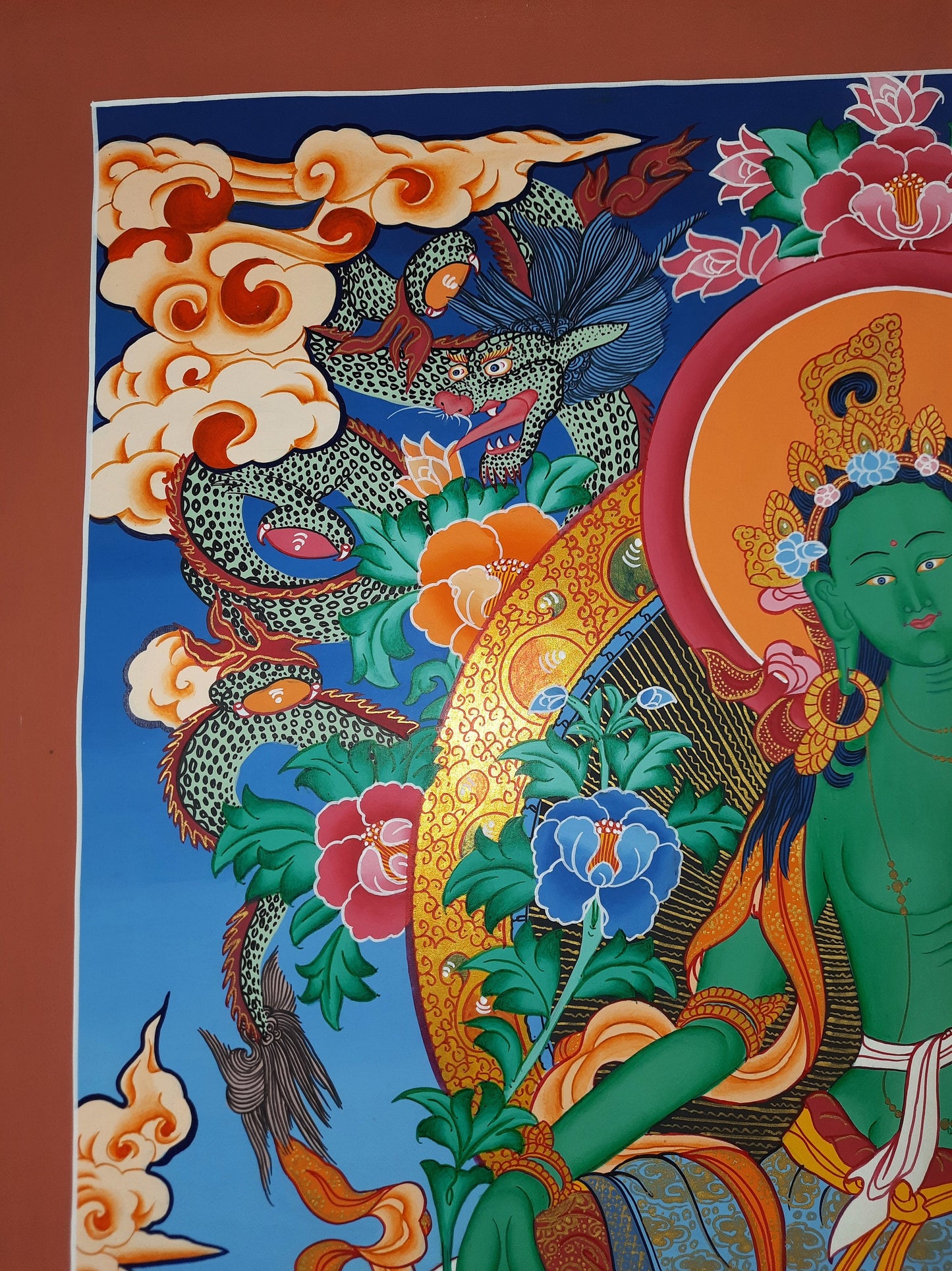 Hand painted Original Green Tara Female Buddha Gold Masterpiece Tibetan Thangka /Thanka Painting/Wall Hanging  From Nepal