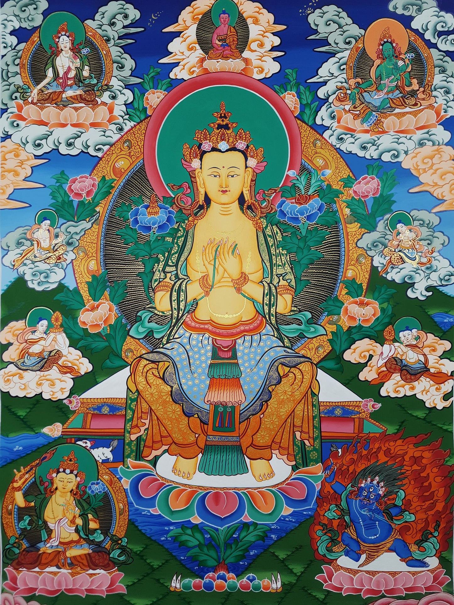 Original Hand-painted  Maitreya Buddha/ Future Buddha Masterpiece Gold  Tibetan Thangka/Thanka Painting, Compassion Meditation Art