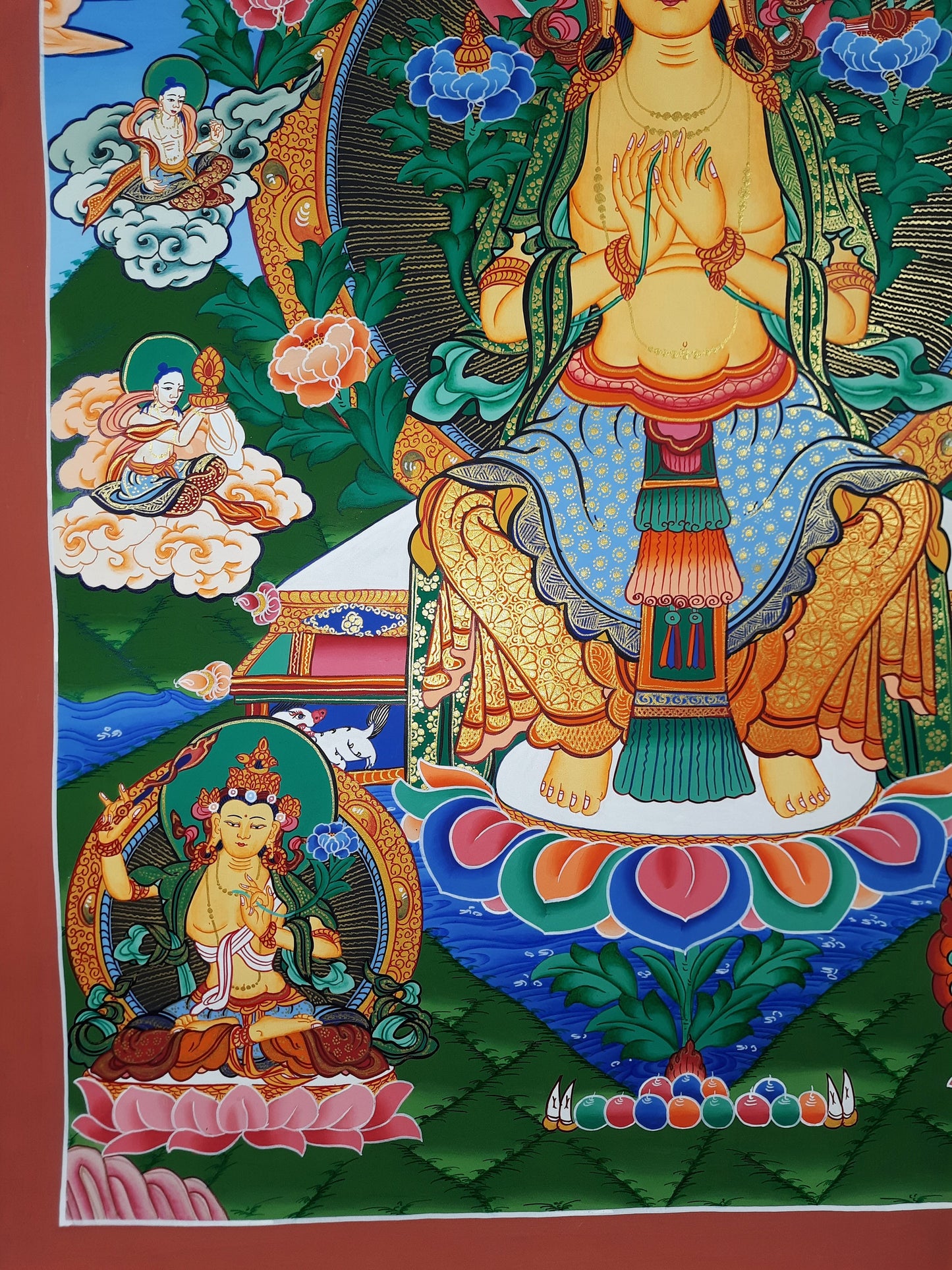 Original Hand-painted  Maitreya Buddha/ Future Buddha Masterpiece Gold  Tibetan Thangka/Thanka Painting, Compassion Meditation Art