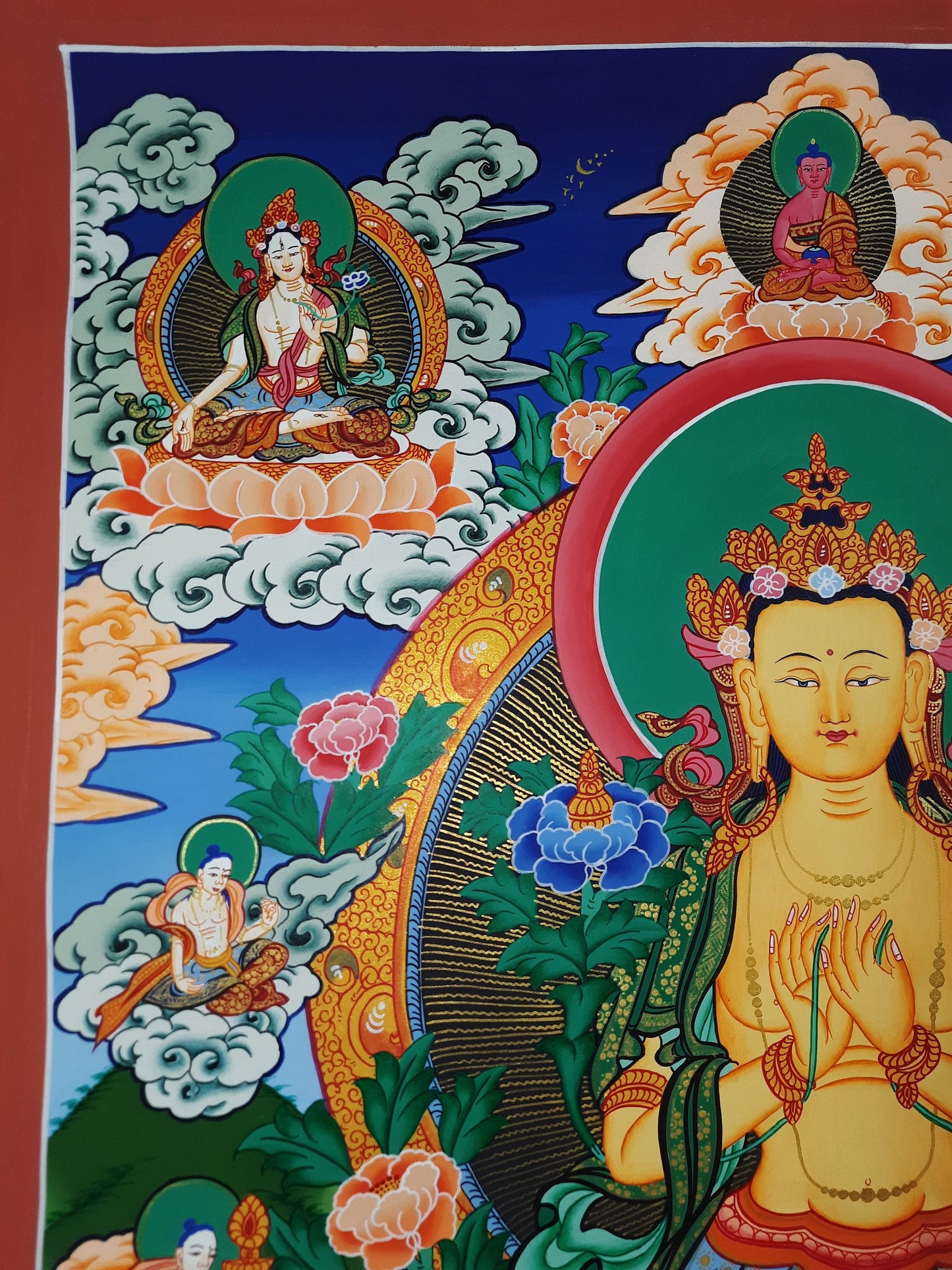 Original Hand-painted  Maitreya Buddha/ Future Buddha Masterpiece Gold  Tibetan Thangka/Thanka Painting, Compassion Meditation Art