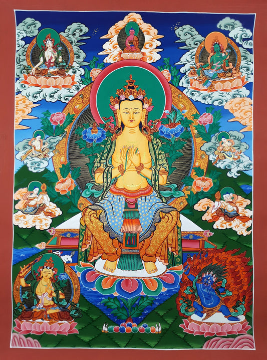 Original Hand-painted  Maitreya Buddha/ Future Buddha Masterpiece Gold  Tibetan Thangka/Thanka Painting, Compassion Meditation Art