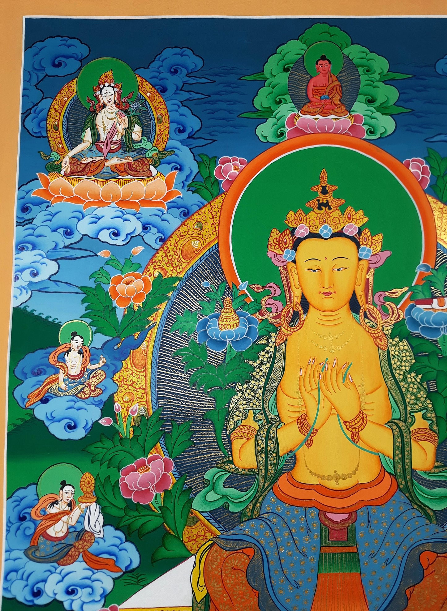 Original Hand-painted  Maitreya Buddha/ Future Buddha Masterpiece Gold  Tibetan Thangka/Thanka Painting Compassion Meditation Art from Nepal