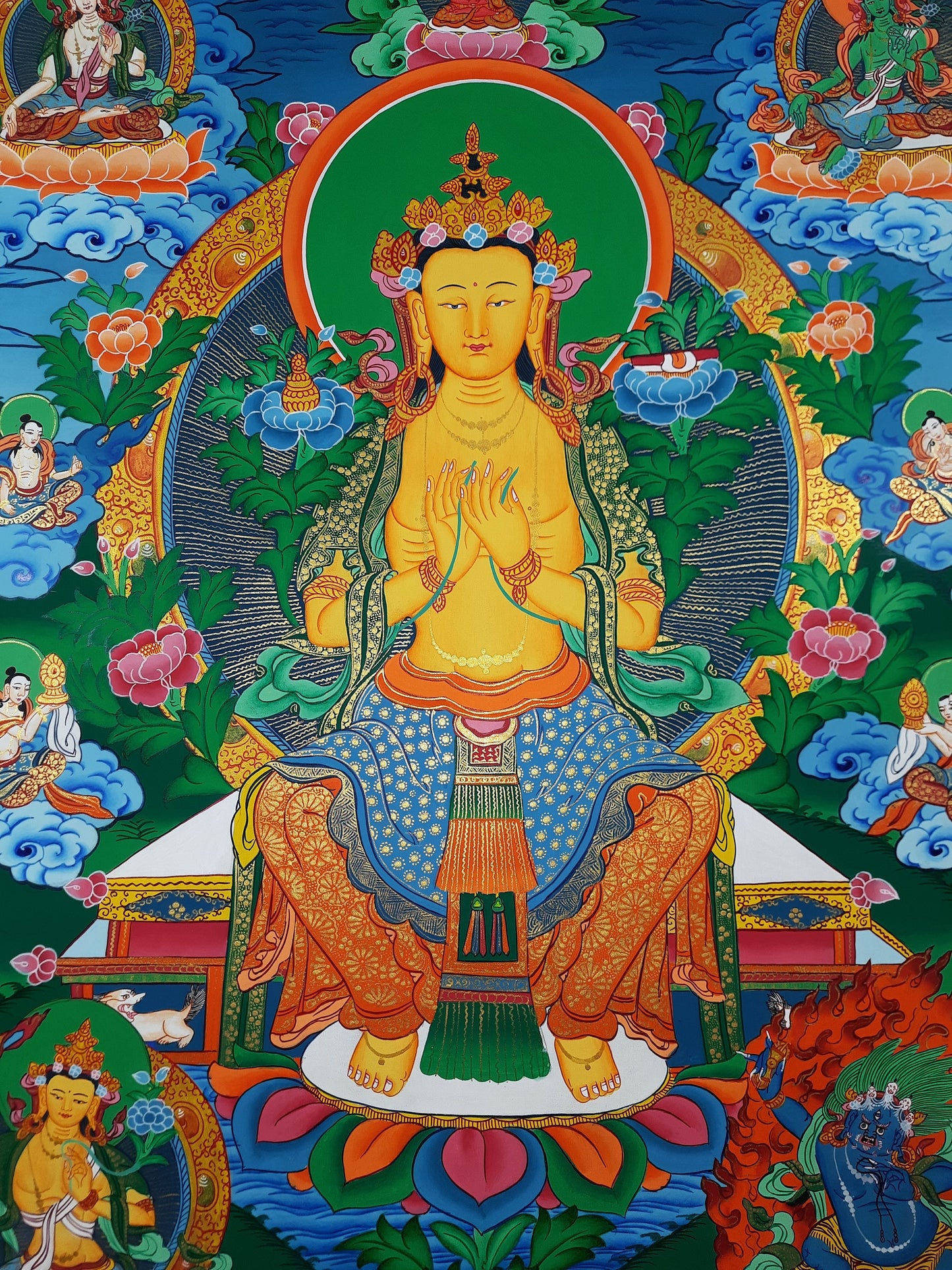 Original Hand-painted  Maitreya Buddha/ Future Buddha Masterpiece Gold  Tibetan Thangka/Thanka Painting Compassion Meditation Art from Nepal