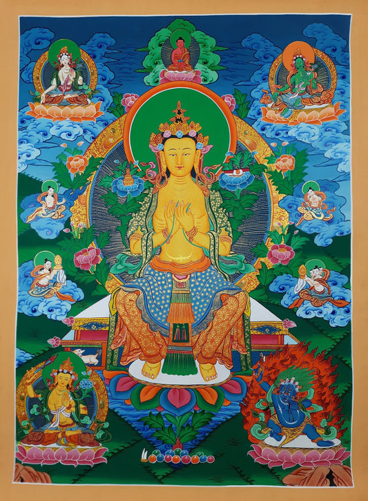 Original Hand-painted  Maitreya Buddha/ Future Buddha Masterpiece Gold  Tibetan Thangka/Thanka Painting Compassion Meditation Art from Nepal