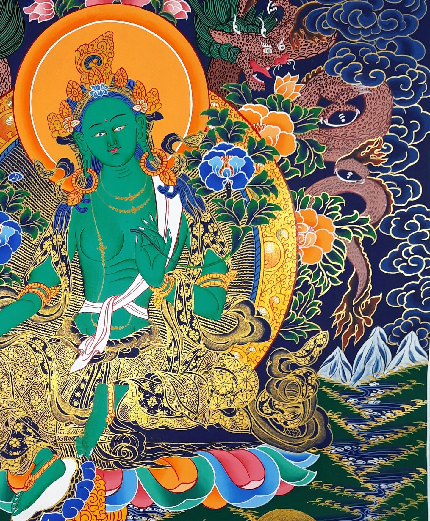 Hand painted Original Green Tara Masterpiece Thangka  / Thangka Painting Compassion Meditation Art/ Tibetan Wall Hanging From Nepal