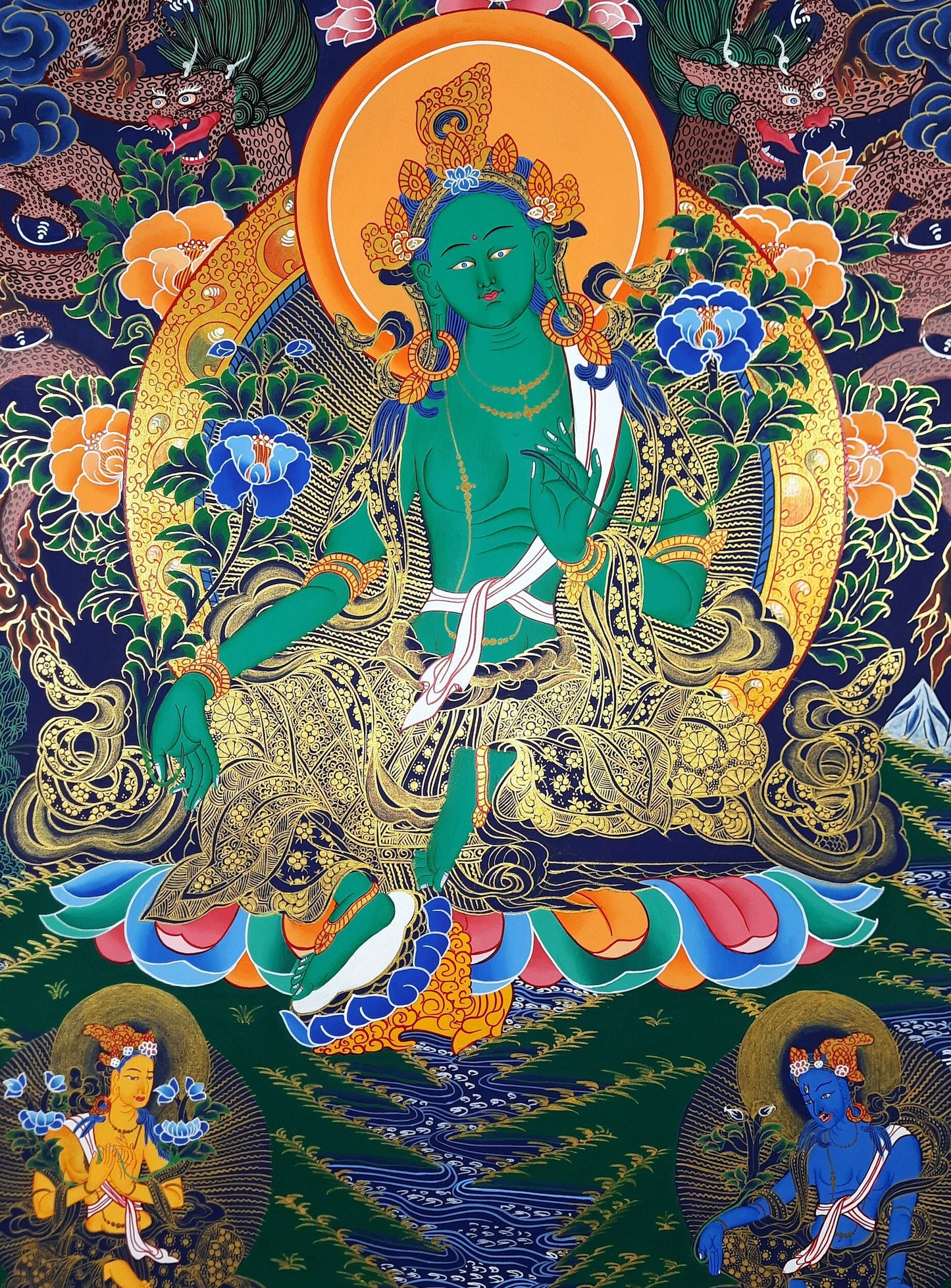 Hand painted Original Green Tara Masterpiece Thangka  / Thangka Painting Compassion Meditation Art/ Tibetan Wall Hanging From Nepal