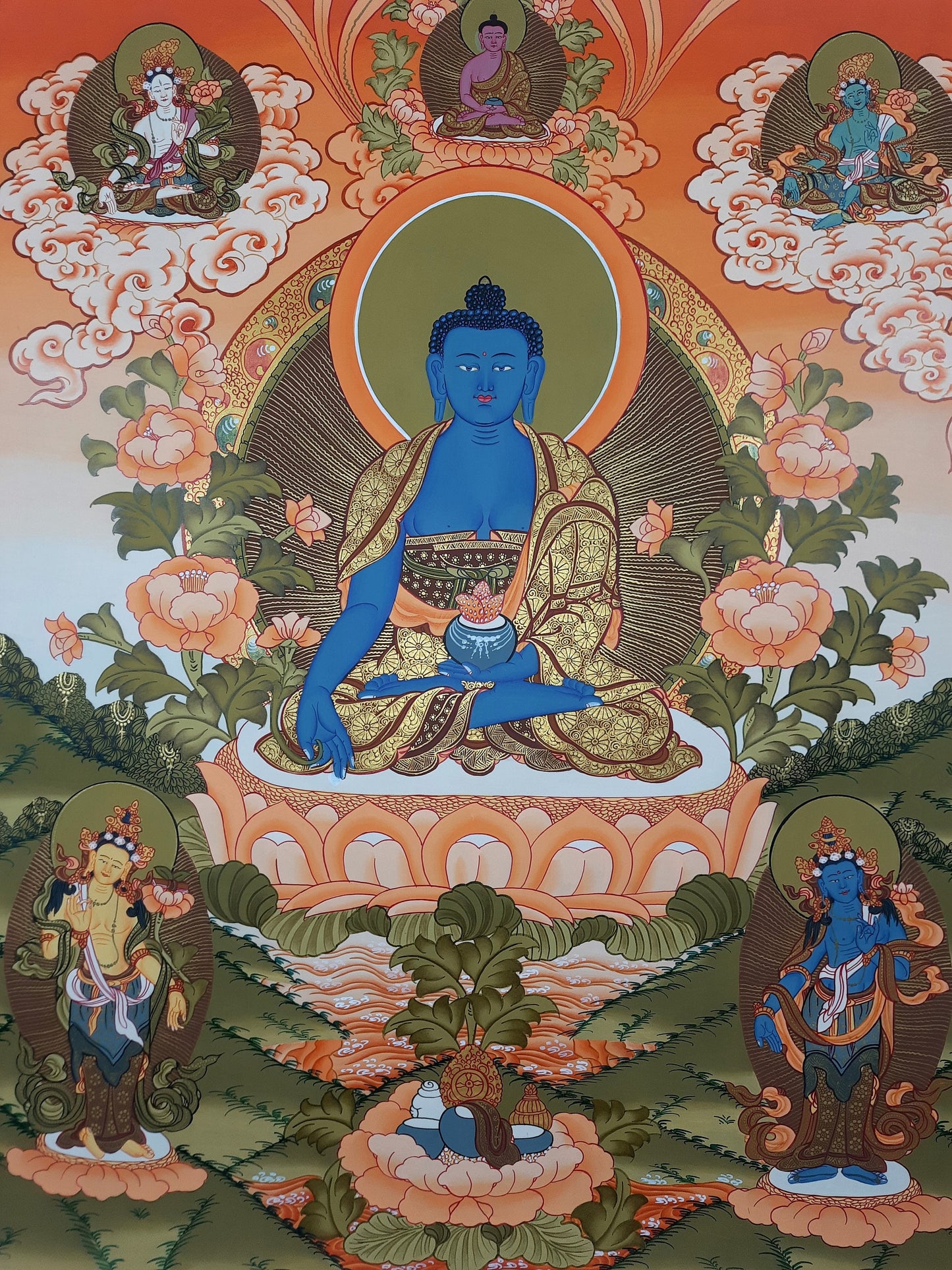 Original Hand-Painted Medicine Buddha,Bhaiṣajyaguru,Masterpiece  Tibetan Wall Hanging, Meditation, Meditate Thangka, Thanka Painting