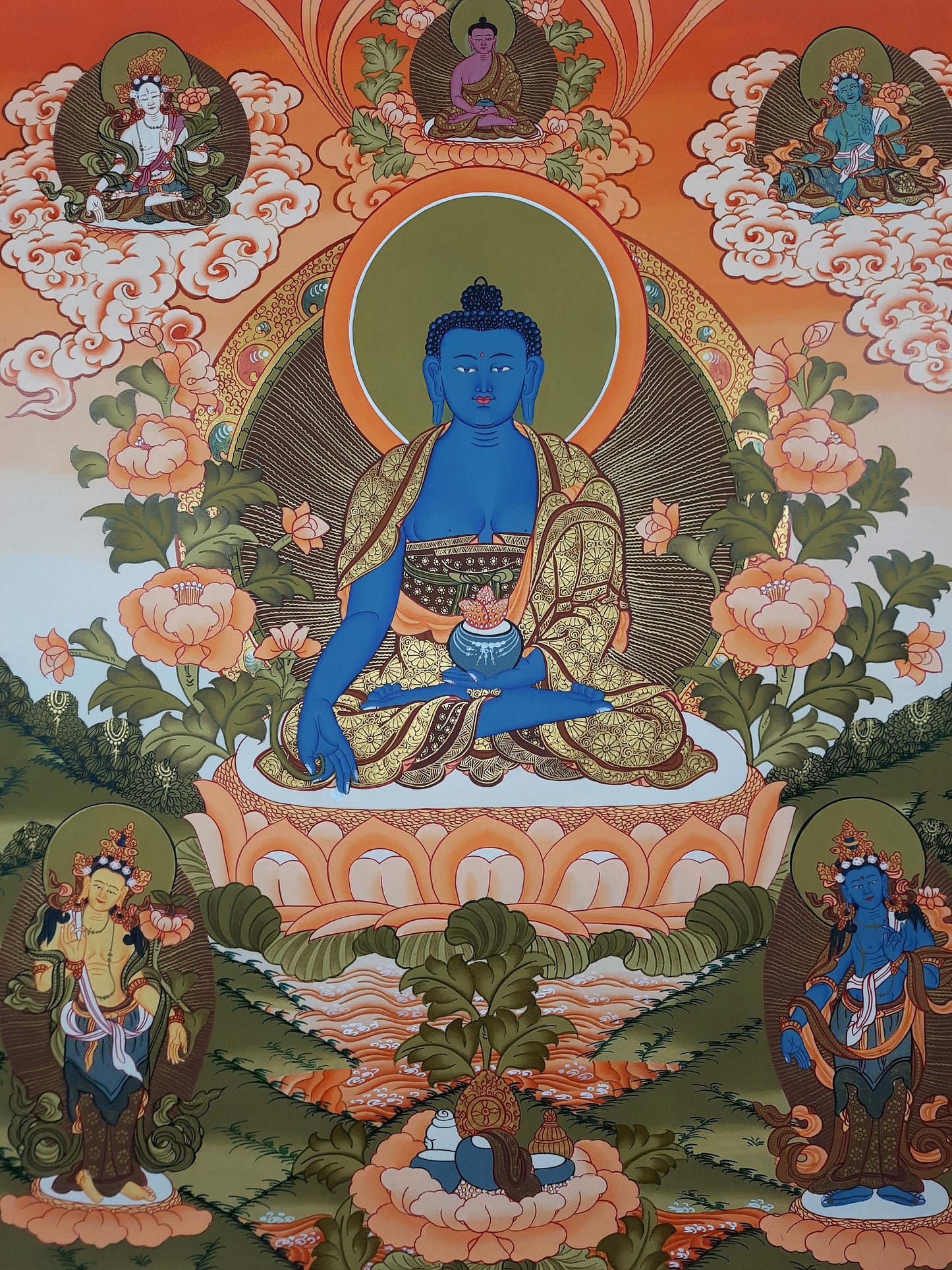 Original Hand-Painted Medicine Buddha,Bhaiṣajyaguru,Masterpiece  Tibetan Wall Hanging, Meditation, Meditate Thangka, Thanka Painting