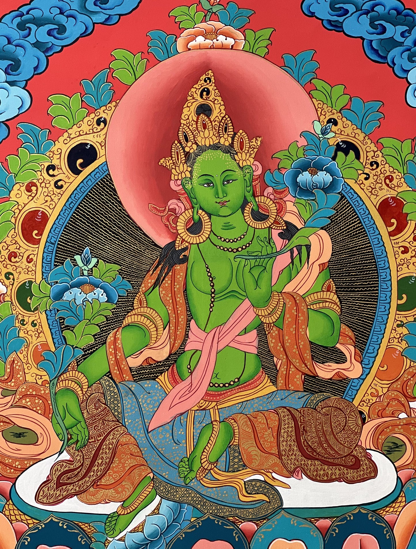 Hand-painted Original Master-Quality Green Tara Goddess Tara Tibetan Compassion Meditation Thanka / Thangka  Painting