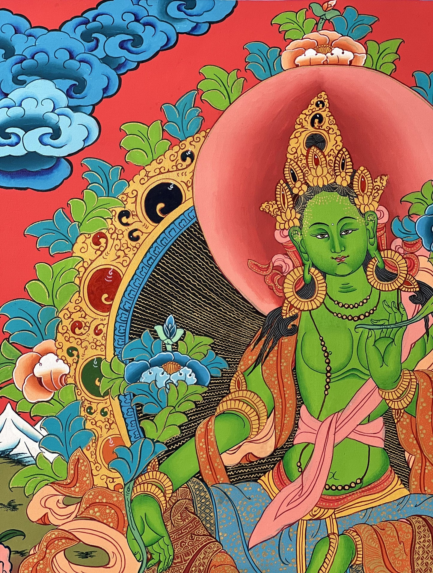 Hand-painted Original Master-Quality Green Tara Goddess Tara Tibetan Compassion Meditation Thanka / Thangka  Painting