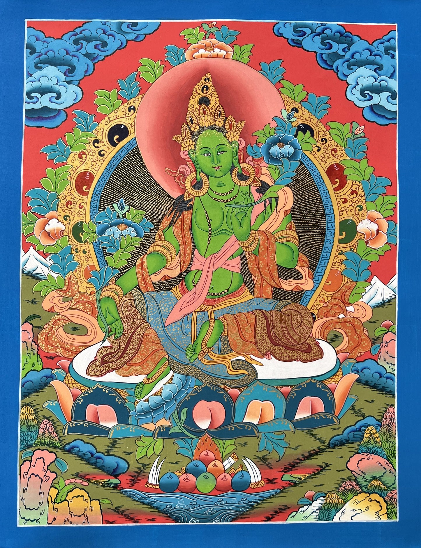 Hand-painted Original Master-Quality Green Tara Goddess Tara Tibetan Compassion Meditation Thanka / Thangka  Painting