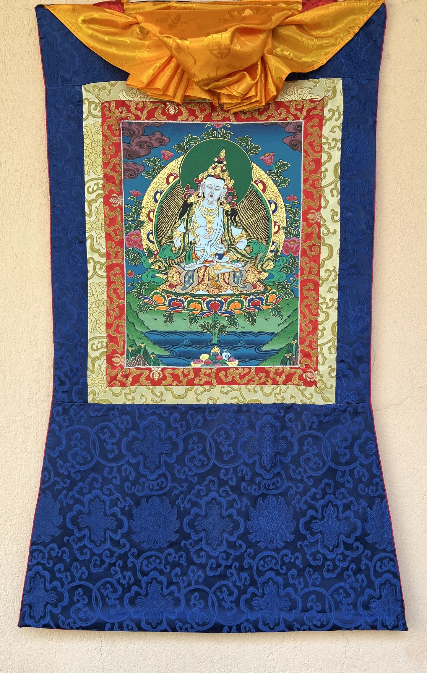 Hand-painted Original Vajrasattva/ Dhyani Buddha/ Purification Buddha Master Quality Tibetan Thangka  Painting with Silk Brocade