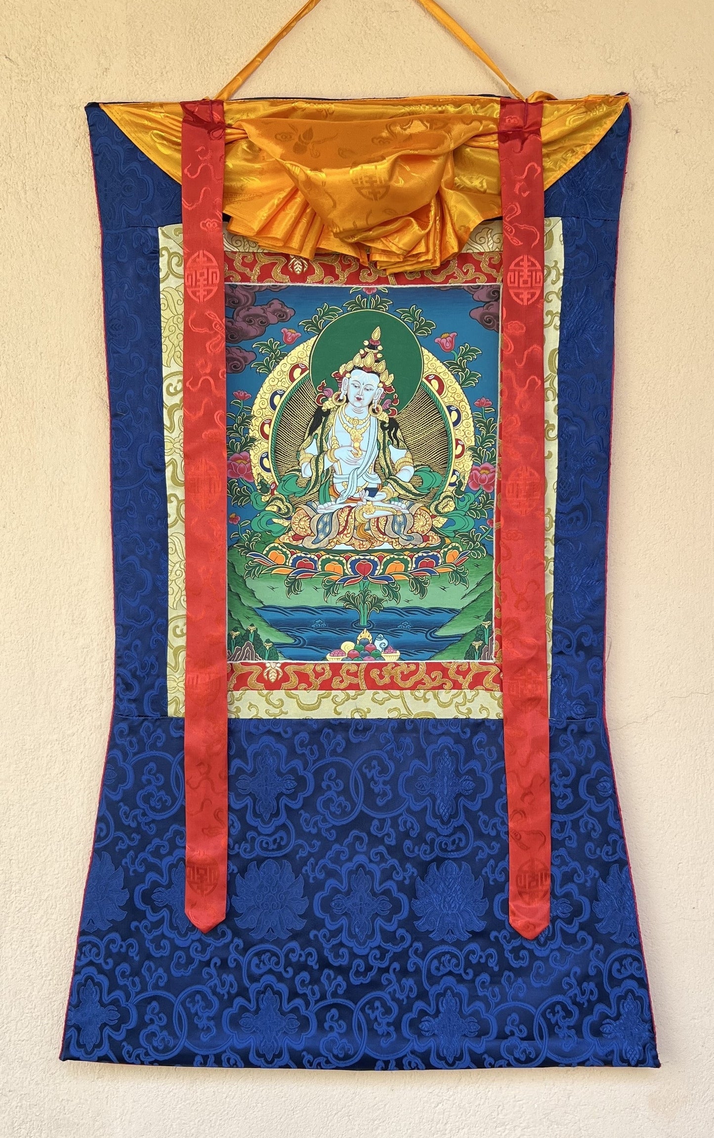 Hand-painted Original Vajrasattva/ Dhyani Buddha/ Purification Buddha Master Quality Tibetan Thangka  Painting with Silk Brocade