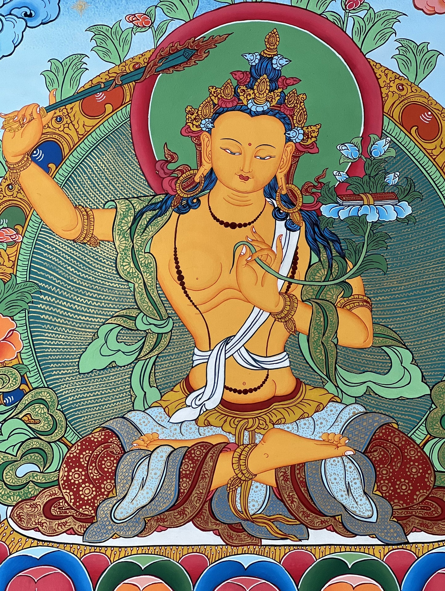 Original Hand Painted Manjushri / JAMPELYANG / God Of Wisodm  Compassion / Meditation Wall hanging Thangka / Thanka Painting From Nepal