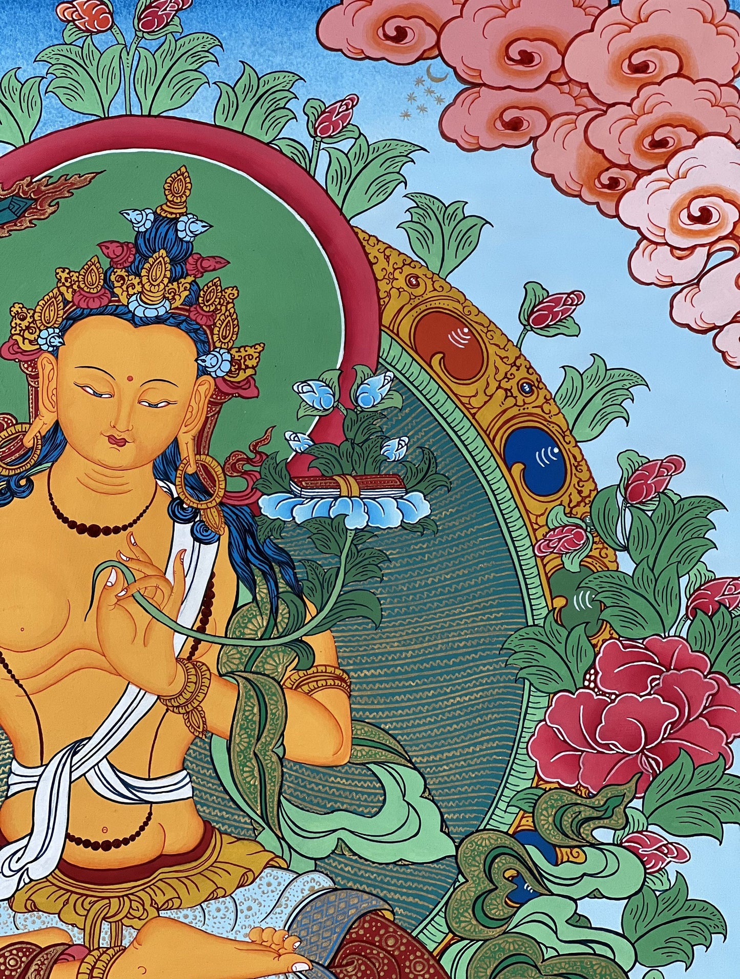 Original Hand Painted Manjushri / JAMPELYANG / God Of Wisodm  Compassion / Meditation Wall hanging Thangka / Thanka Painting From Nepal