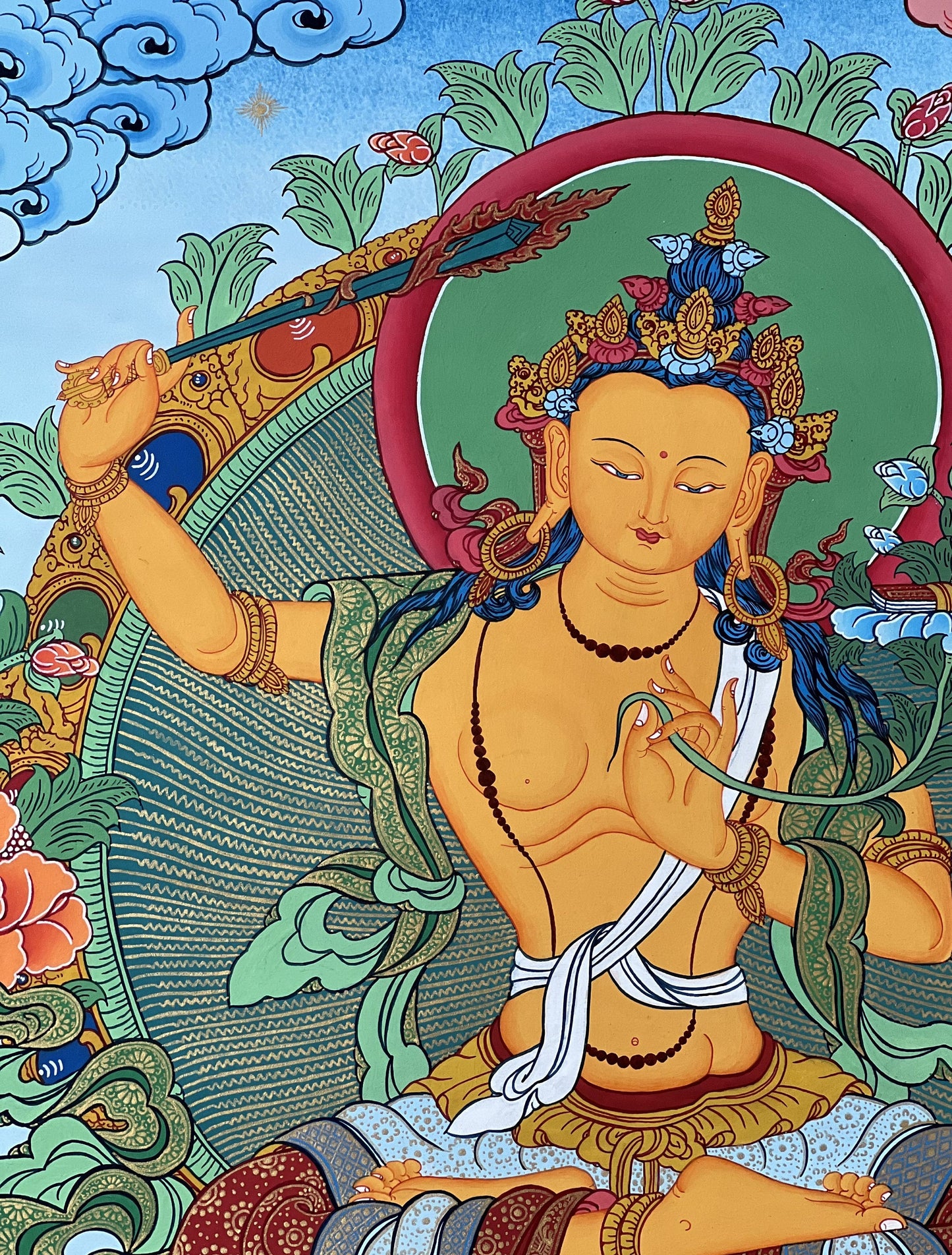 Original Hand Painted Manjushri / JAMPELYANG / God Of Wisodm  Compassion / Meditation Wall hanging Thangka / Thanka Painting From Nepal