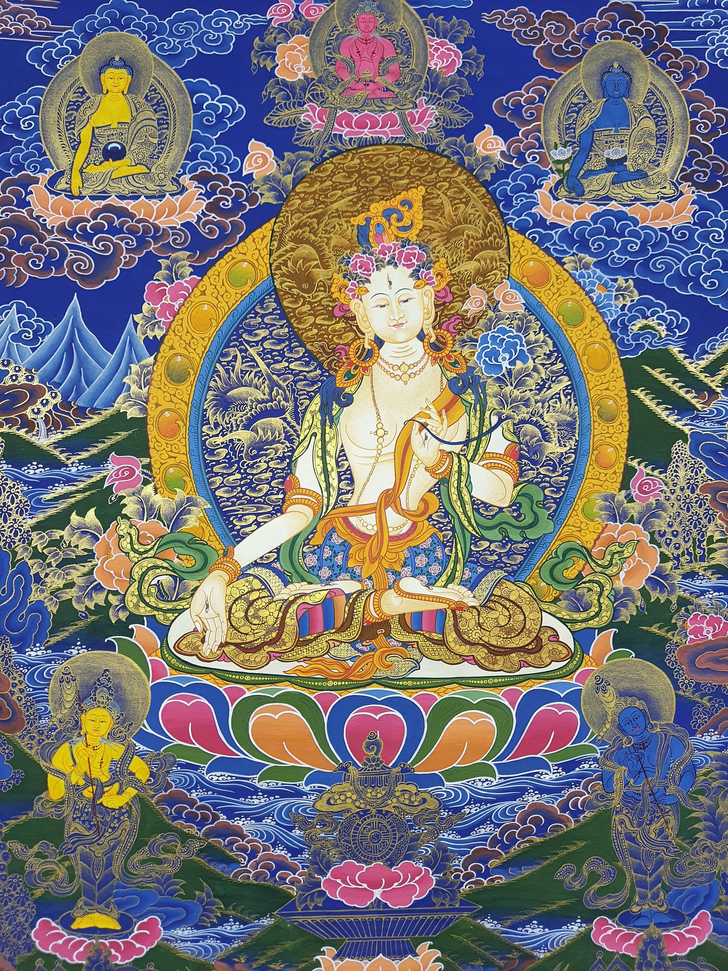 Original Hand Painted White Tara / Mother Tara Tibetan Compassion / Meditation Masterpiece Tibetan Thangka / Thanka  Painting/Wall hanging