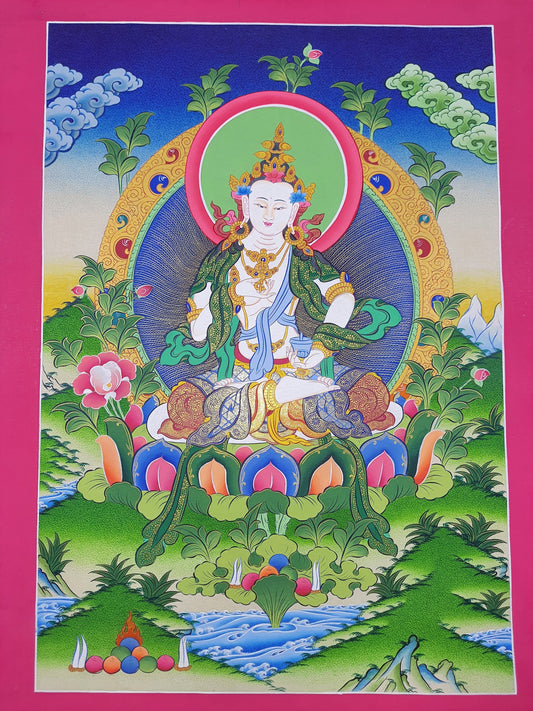 Original Hand-Painted Bodhisattva Vajrasattva/Dorje Sempa Masterpiece  Gold Tibetan Meditation Thangka/ Thanka Painting/Wall Hanging