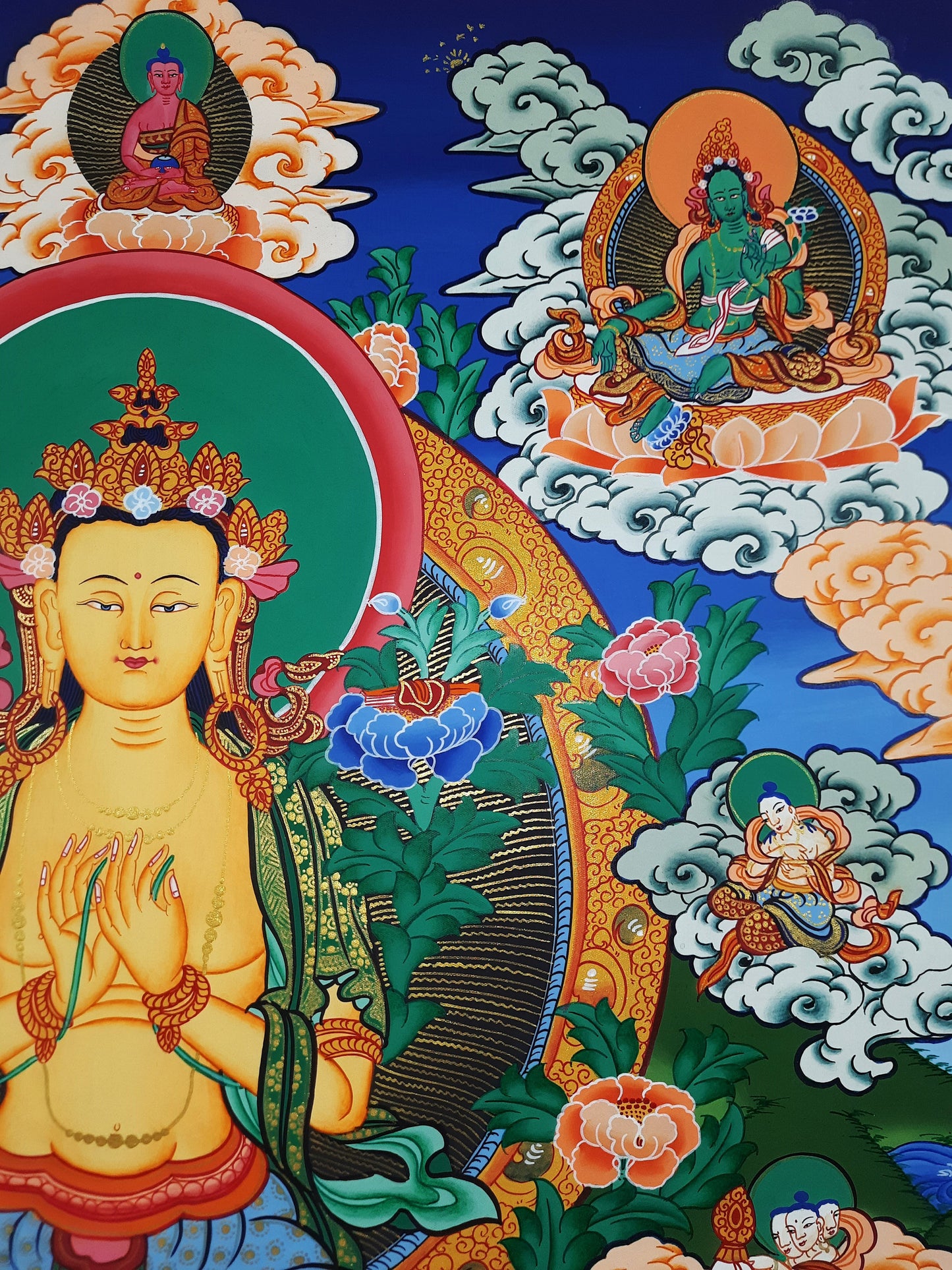 Original Hand-painted  Maitreya Buddha/ Future Buddha Masterpiece Gold  Tibetan Thangka/Thanka Painting, Compassion Meditation Art