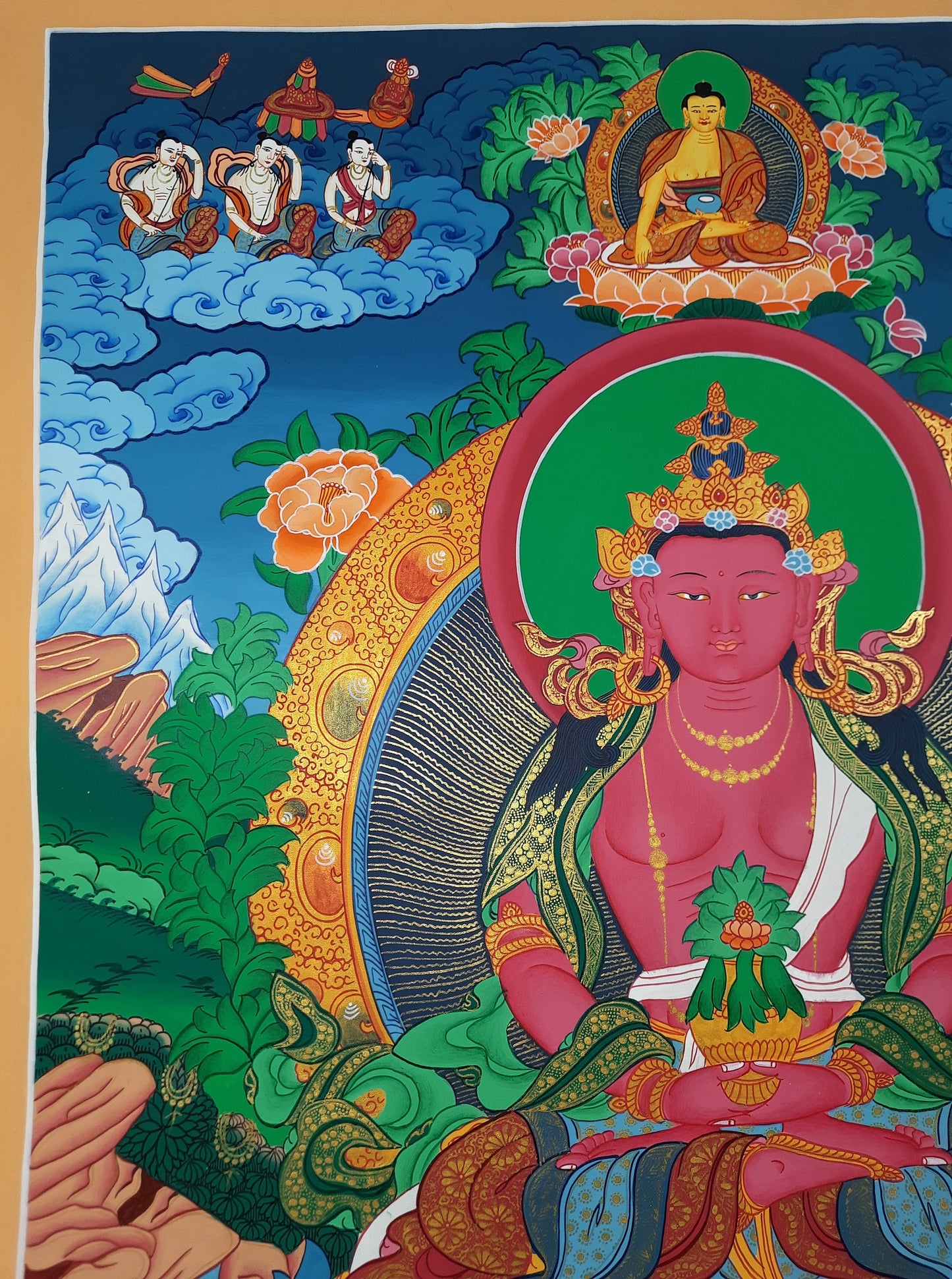 Original Hand Painted Buddha Aparmita/ Amitayus, Masterpiece Compassion / Meditation Tibetan Thangka / Thanka Painting From Nepal