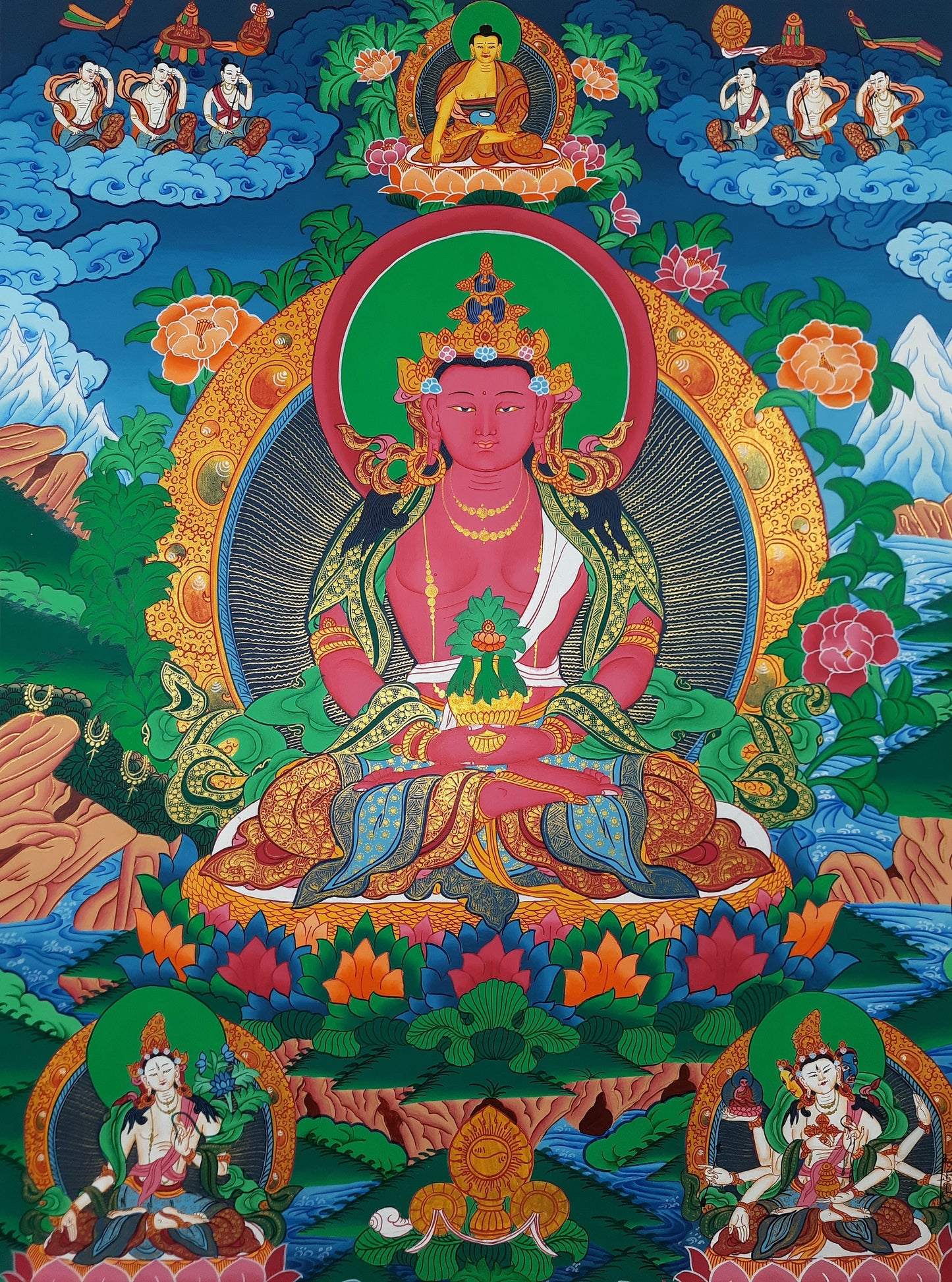 Original Hand Painted Buddha Aparmita/ Amitayus, Masterpiece Compassion / Meditation Tibetan Thangka / Thanka Painting From Nepal