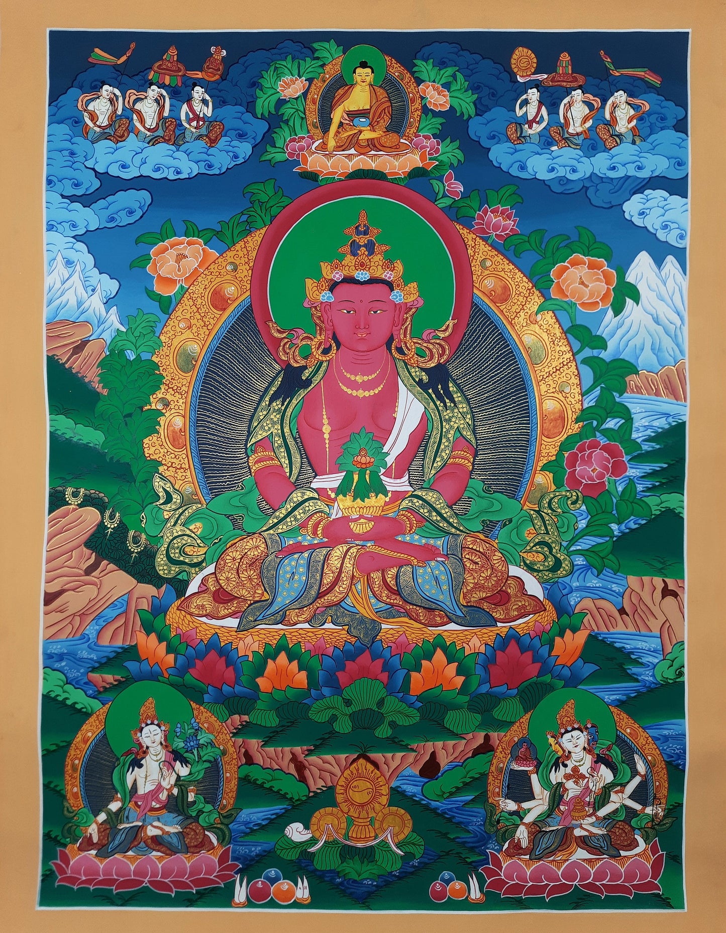 Original Hand Painted Buddha Aparmita/ Amitayus, Masterpiece Compassion / Meditation Tibetan Thangka / Thanka Painting From Nepal