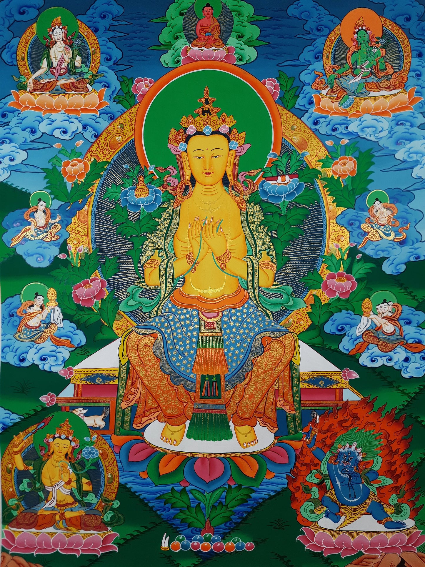 Original Hand-painted  Maitreya Buddha/ Future Buddha Masterpiece Gold  Tibetan Thangka/Thanka Painting Compassion Meditation Art from Nepal