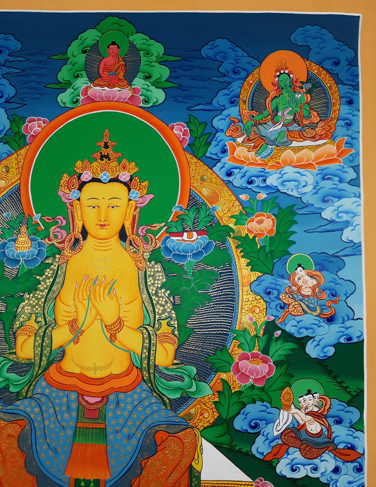 Original Hand-painted  Maitreya Buddha/ Future Buddha Masterpiece Gold  Tibetan Thangka/Thanka Painting Compassion Meditation Art from Nepal