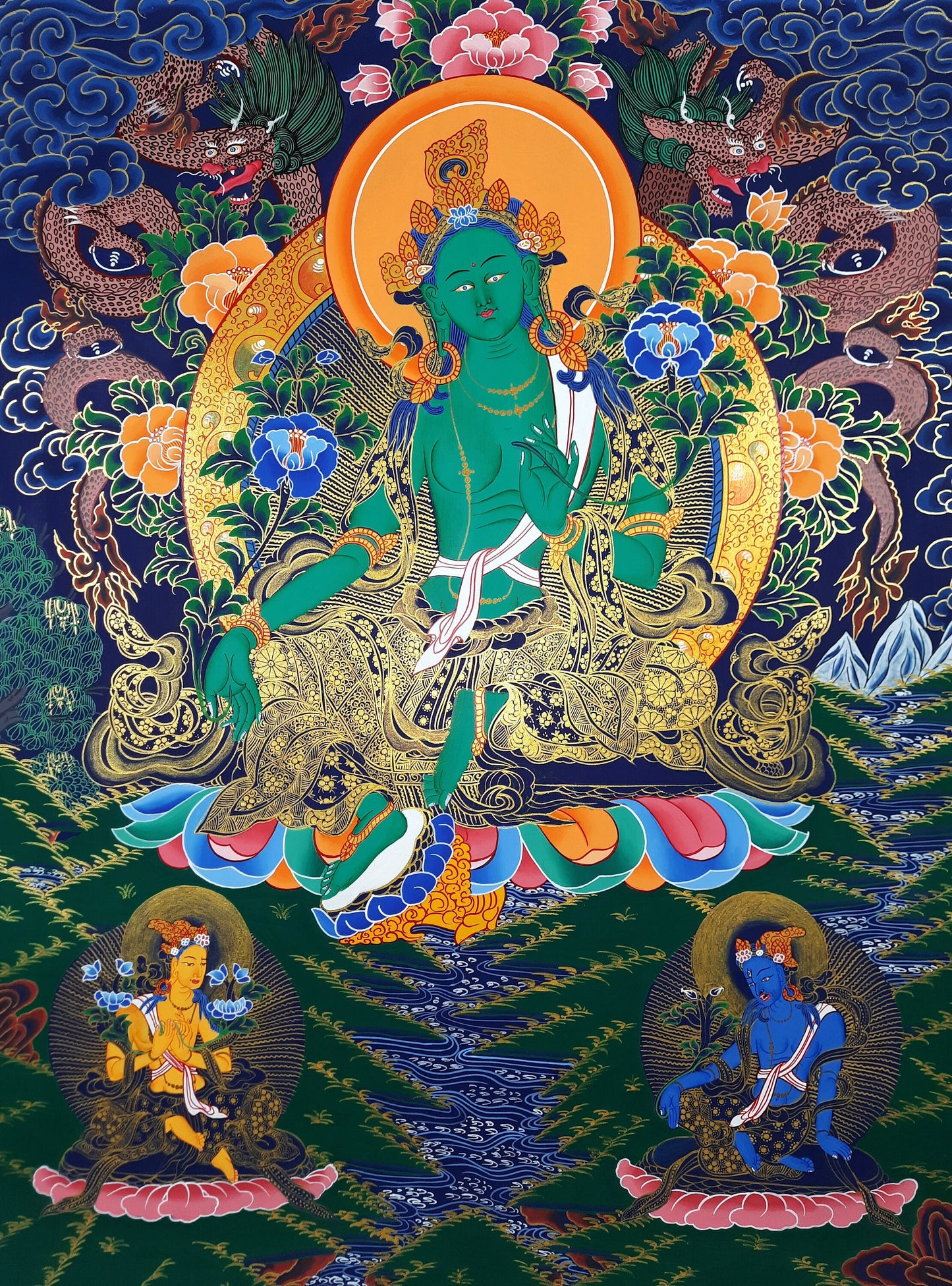 Hand painted Original Green Tara Masterpiece Thangka  / Thangka Painting Compassion Meditation Art/ Tibetan Wall Hanging From Nepal