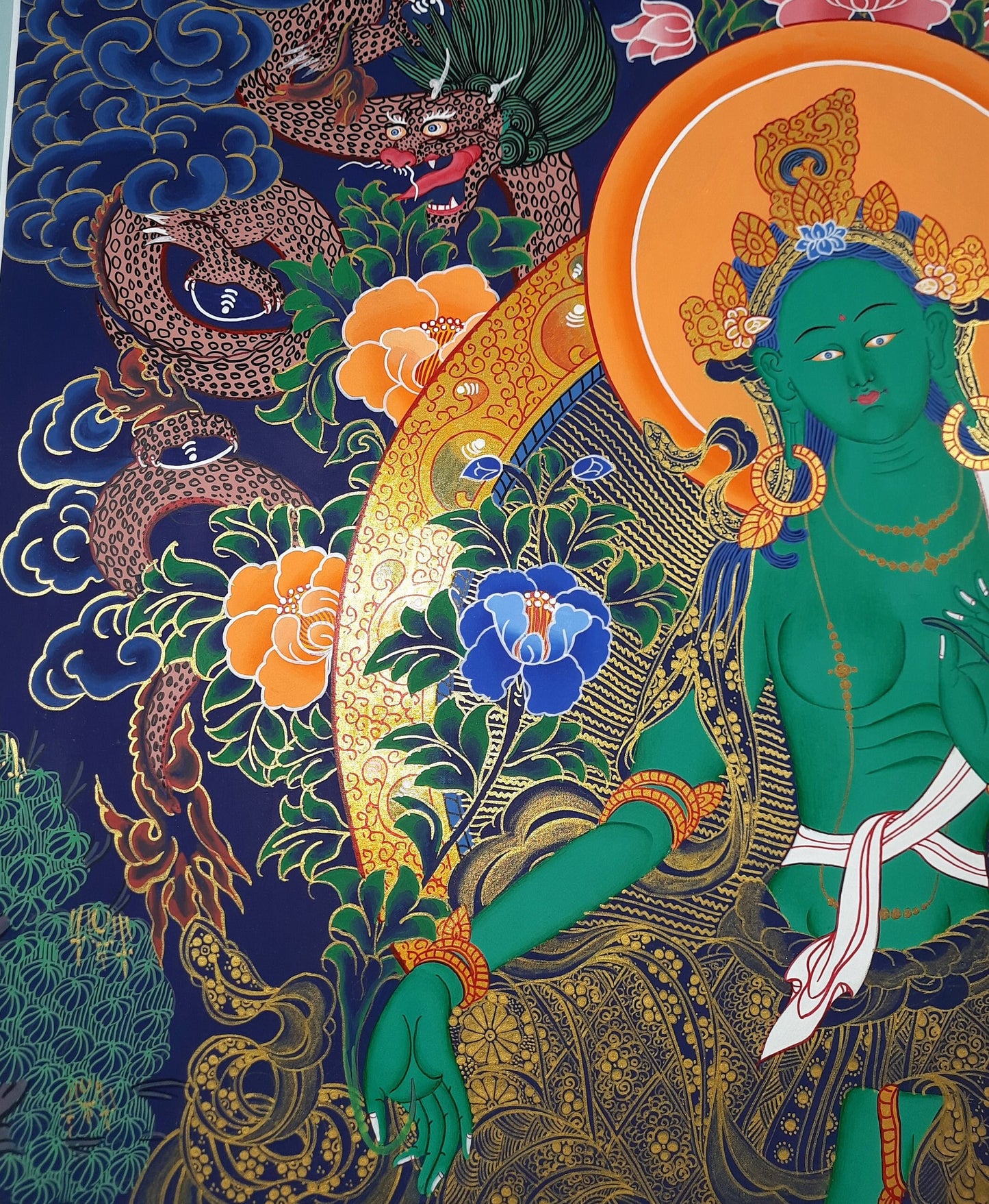 Hand painted Original Green Tara Masterpiece Thangka  / Thangka Painting Compassion Meditation Art/ Tibetan Wall Hanging From Nepal