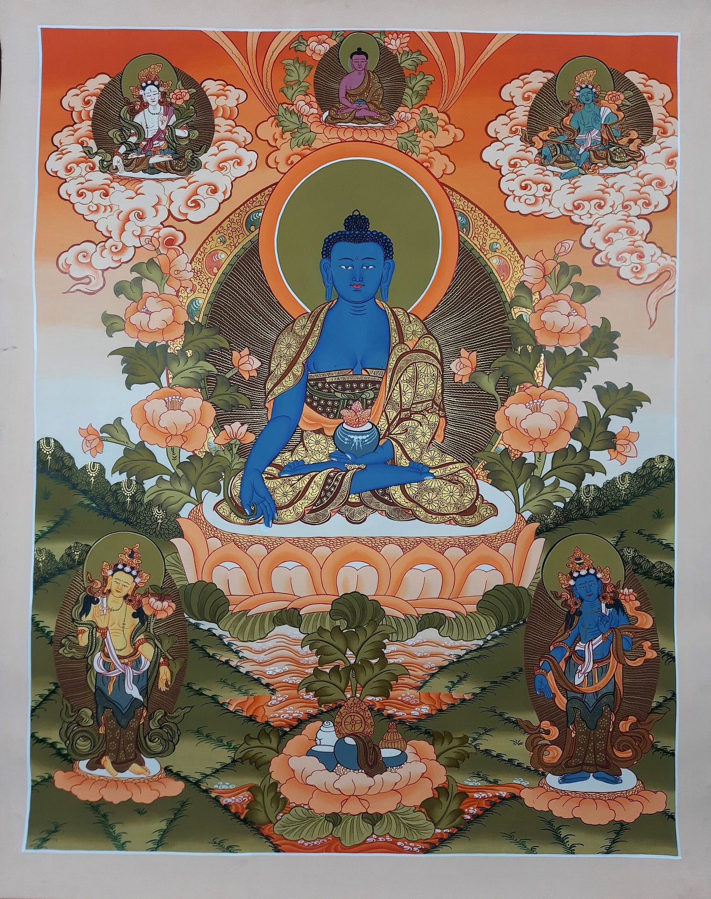 Original Hand-Painted Medicine Buddha,Bhaiṣajyaguru,Masterpiece  Tibetan Wall Hanging, Meditation, Meditate Thangka, Thanka Painting