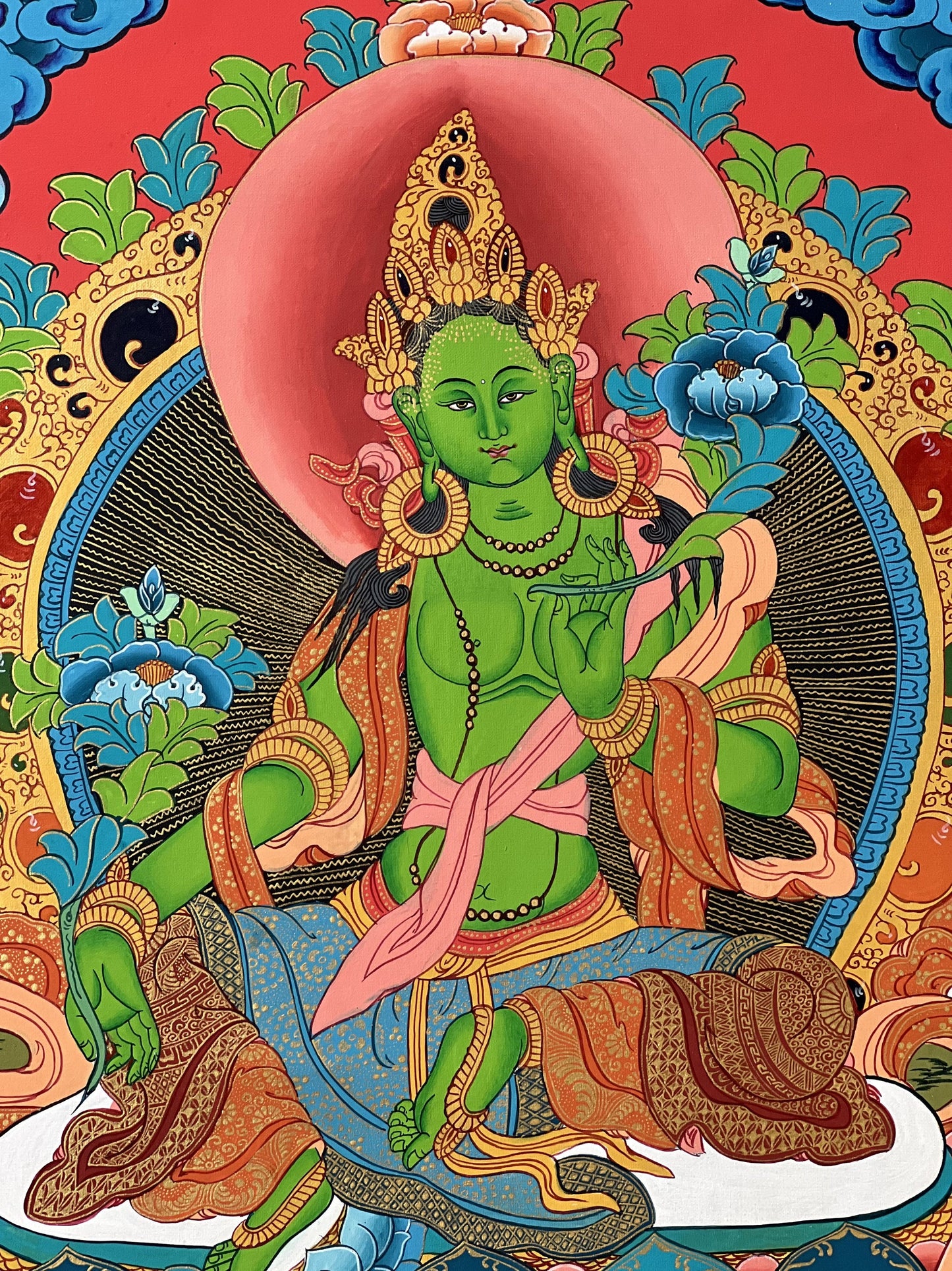 Hand-painted Original Master-Quality Green Tara Goddess Tara Tibetan Compassion Meditation Thanka / Thangka  Painting