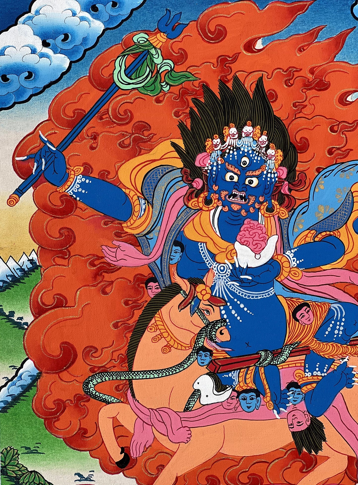 Original Hand-painted  Palden Lhamo or Sridevi Protector Deity Tibetan Compassion Mediation Thangka Painting/Wall Hanging