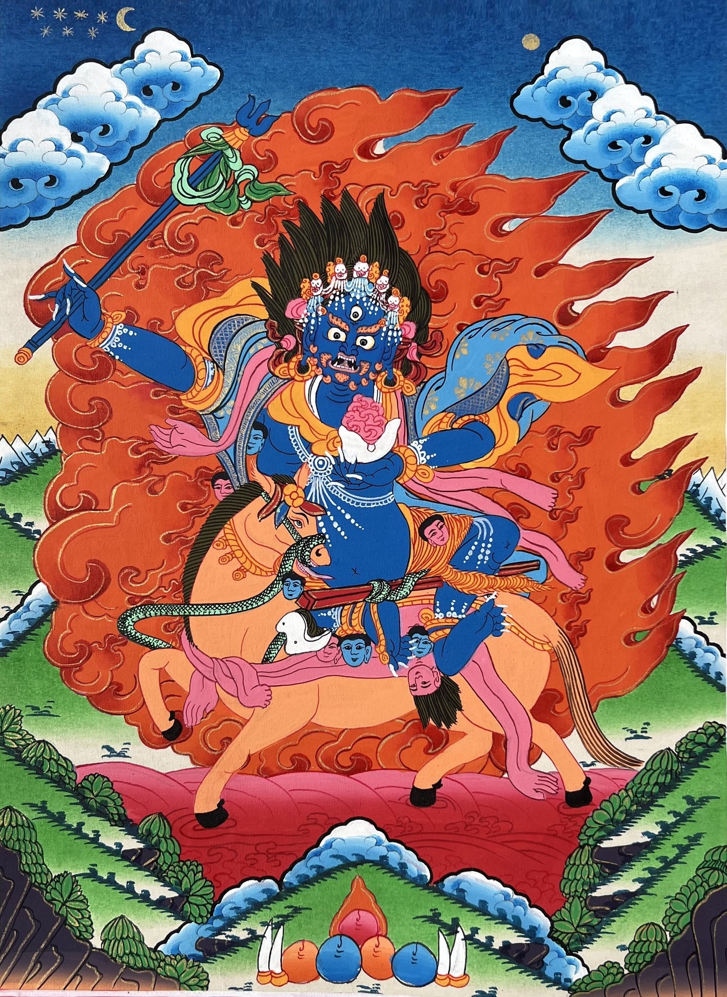 Original Hand-painted  Palden Lhamo or Sridevi Protector Deity Tibetan Compassion Mediation Thangka Painting/Wall Hanging