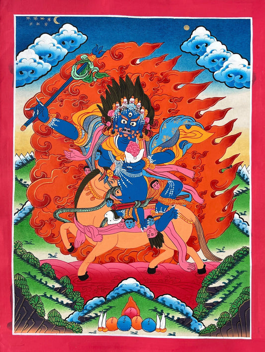 Original Hand-painted  Palden Lhamo or Sridevi Protector Deity Tibetan Compassion Mediation Thangka Painting/Wall Hanging