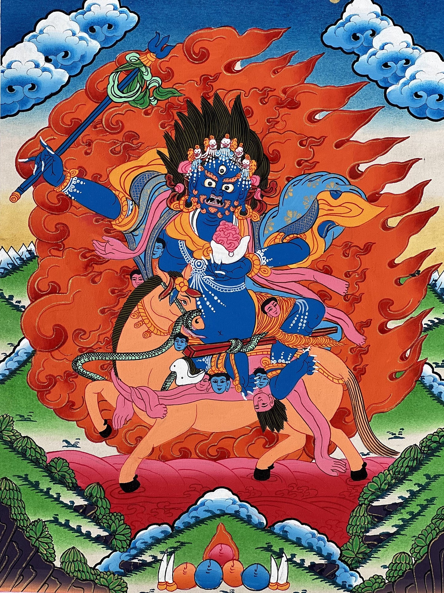 Original Hand-painted  Palden Lhamo or Sridevi Protector Deity Tibetan Compassion Mediation Thangka Painting/Wall Hanging