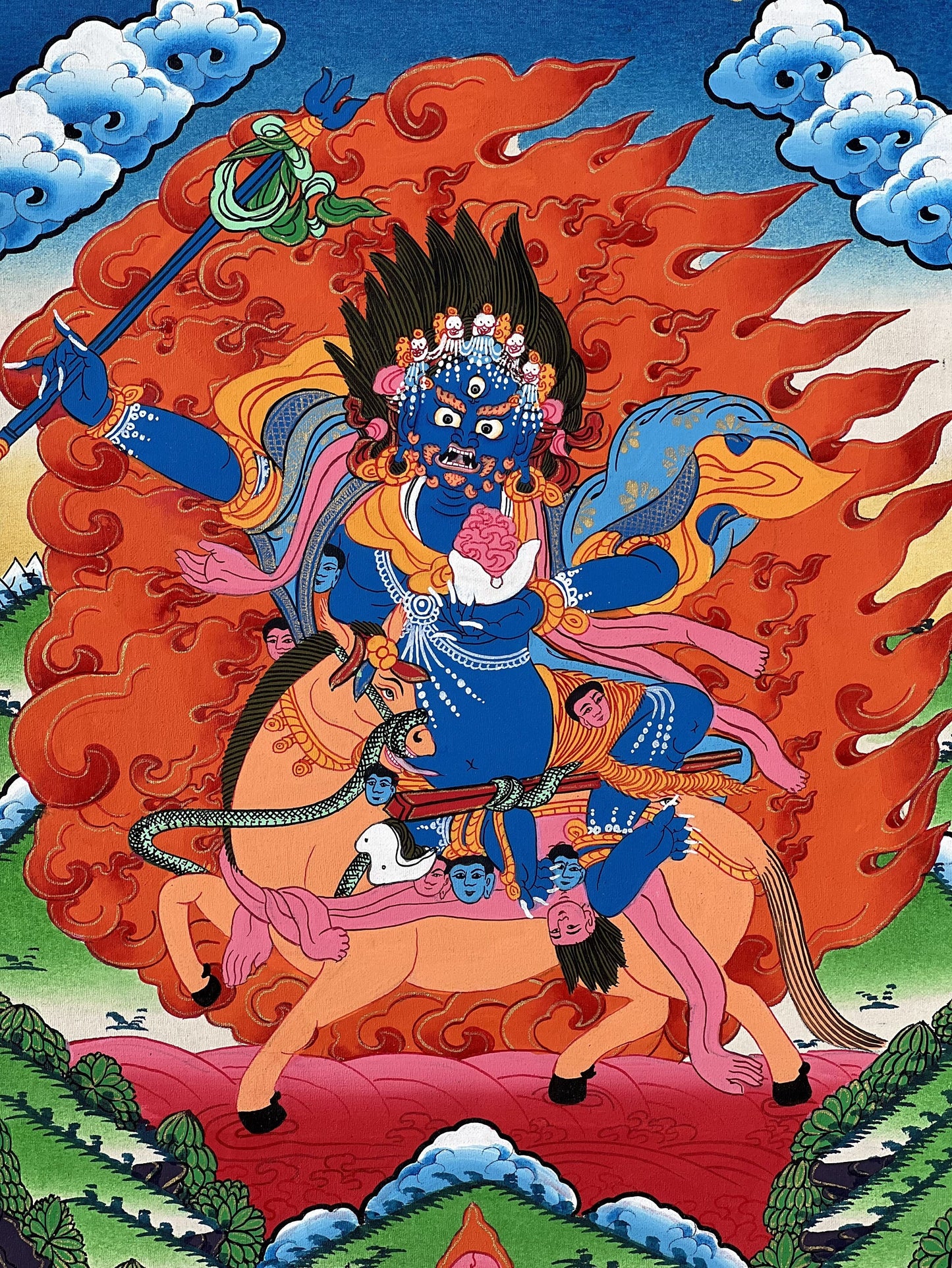 Original Hand-painted  Palden Lhamo or Sridevi Protector Deity Tibetan Compassion Mediation Thangka Painting/Wall Hanging