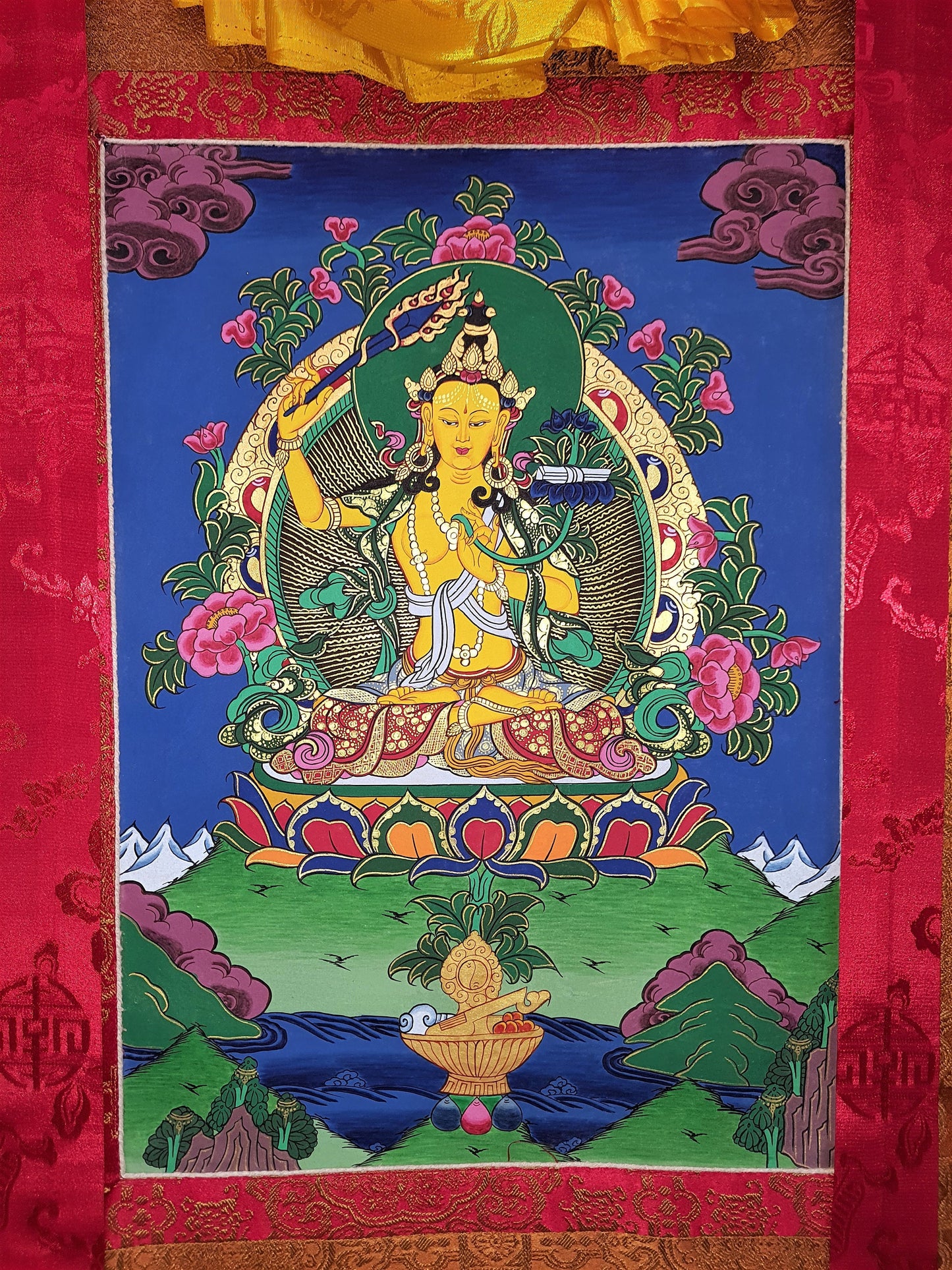 Original Manjushri / Manjusri/Manjushree God Of Wisdom / Hand-Painted Compassion / Meditation / Tibetan Thangka / Thanka Painting From Nepal