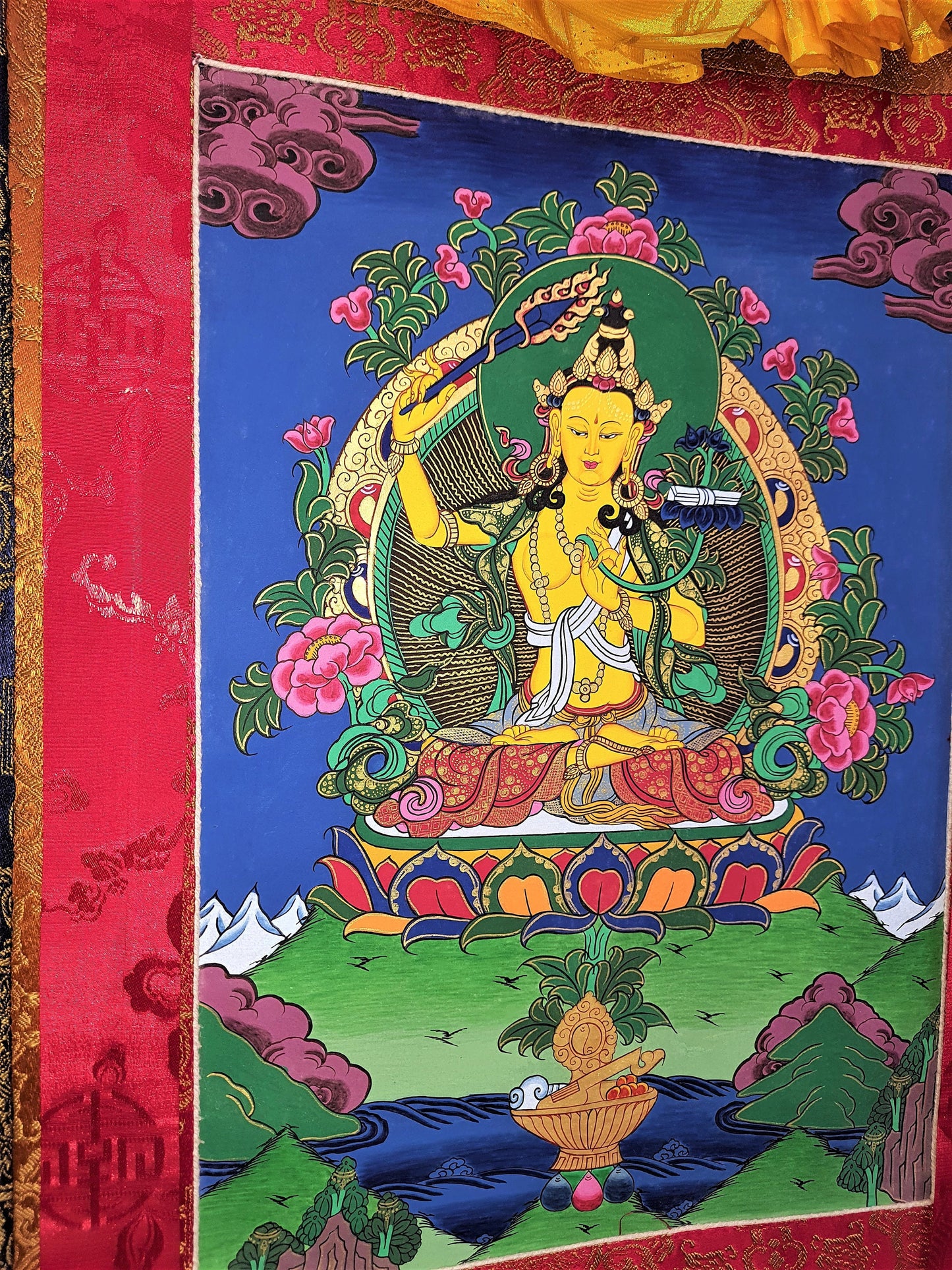 Original Manjushri / Manjusri/Manjushree God Of Wisdom / Hand-Painted Compassion / Meditation / Tibetan Thangka / Thanka Painting From Nepal