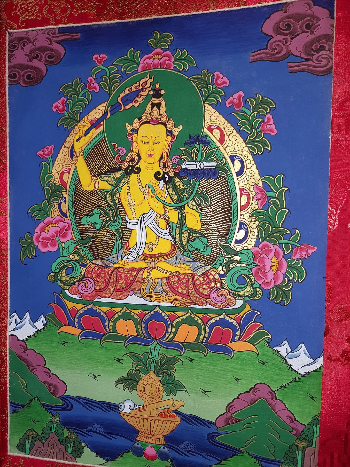 Original Manjushri / Manjusri/Manjushree God Of Wisdom / Hand-Painted Compassion / Meditation / Tibetan Thangka / Thanka Painting From Nepal