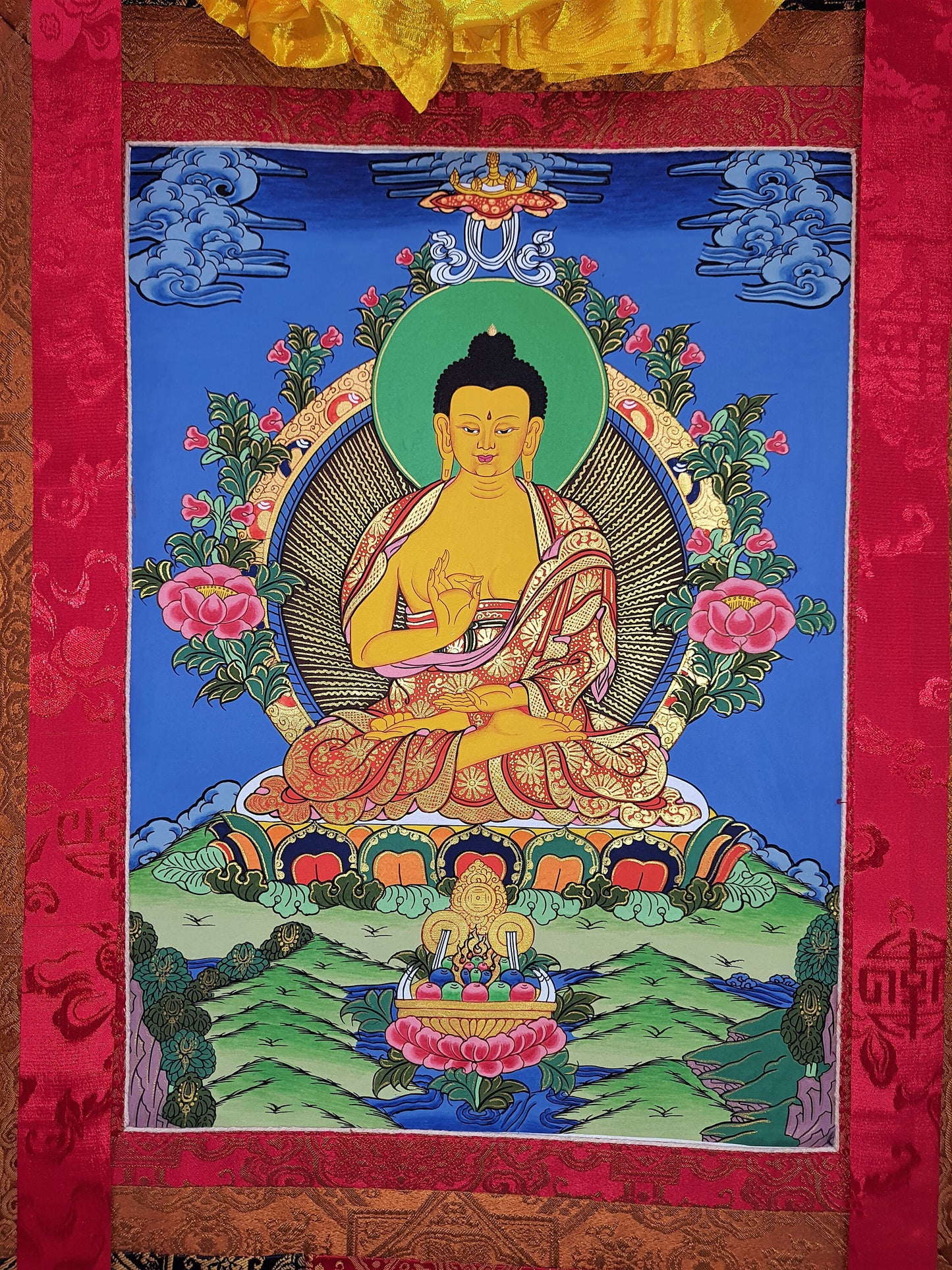 Hand Painted Original  Amoghasiddhi Buddha / Master Quality Tibetan Thangka / Painting  With High Quality Tibetan Silk Framed